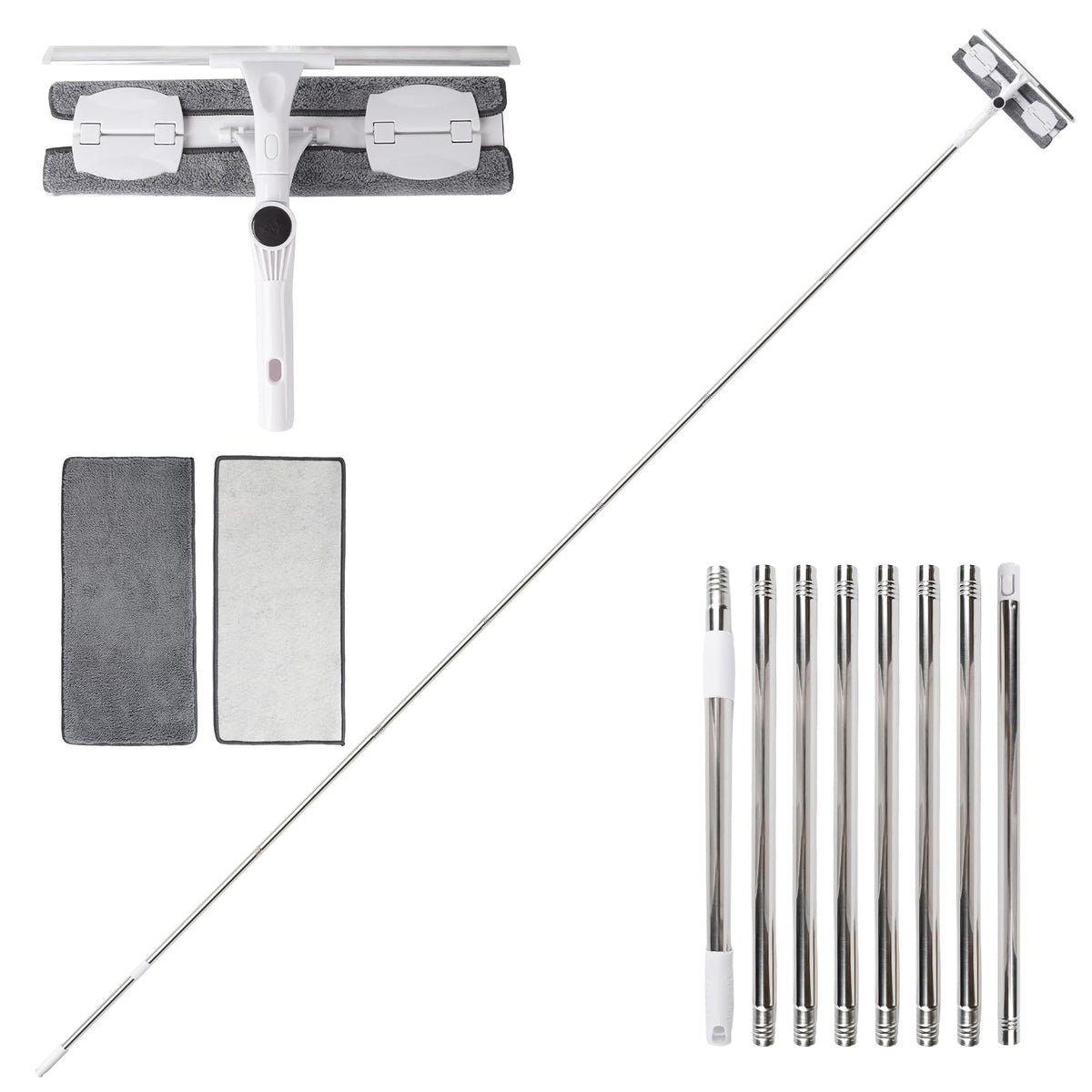 Window Cleaning Equipment (4.2m), Telescopic Window Cleaner with 40 cm Window Squeegee, Long Reach Extendable Window Cleaning Pole for Indoor/Outdoor