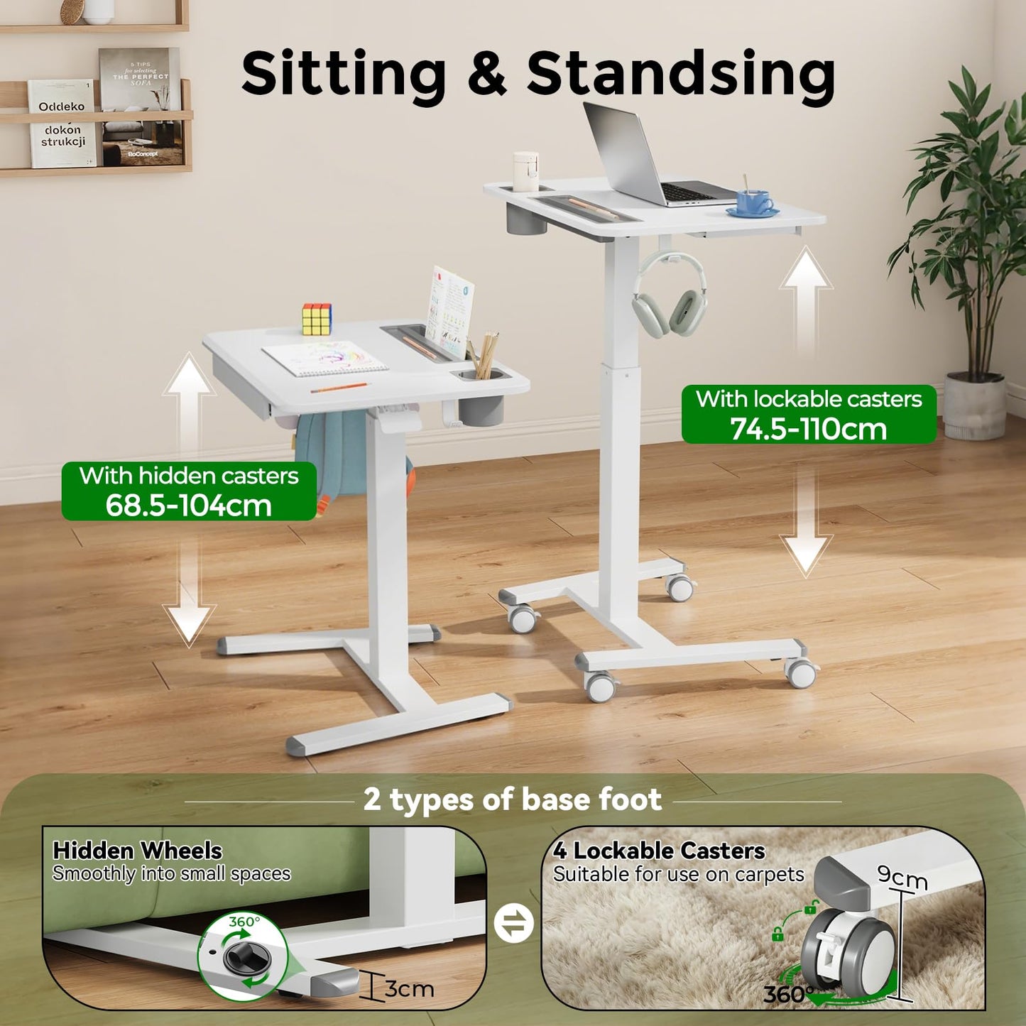 Gibbon Mounts Mobile Laptop Desk, 70x50cm Height Adjustable Standing Desk