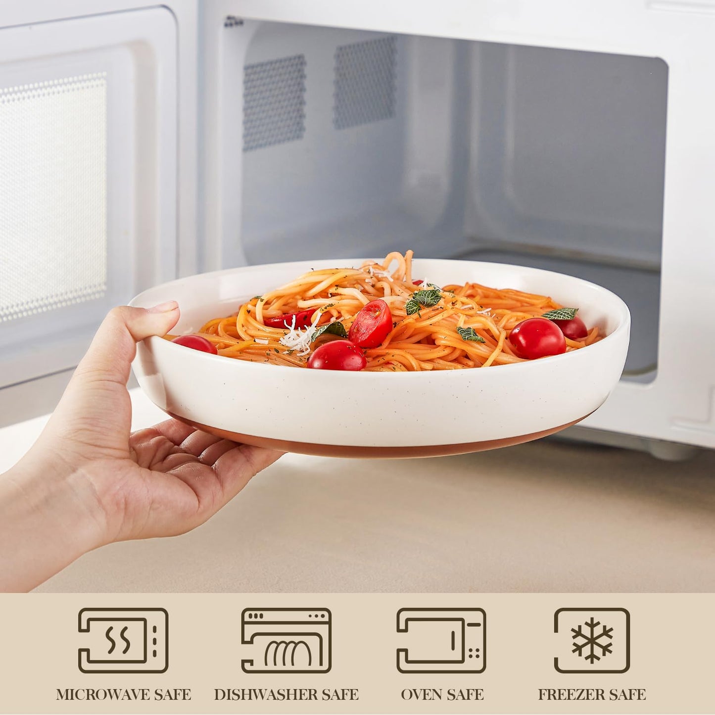 MALACASA Pasta Bowls Set of 4, Large Pasta Bowls, Ceramic Soup Bowls, 48 OZ, 9 inch, Microwave and Dishwasher Safe, Multi-Coloured, Serie Tara