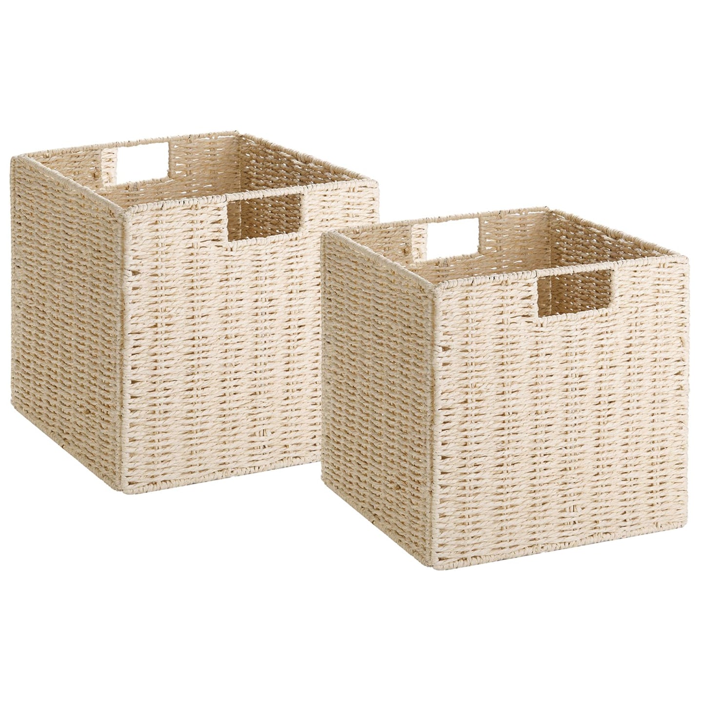 Vagusicc Wicker Storage Basket, Set of 2 Handwoven Wicker Basket, Foldable Storage Baskets Organizer Cube Bins with Handles for Shelves Bathroom