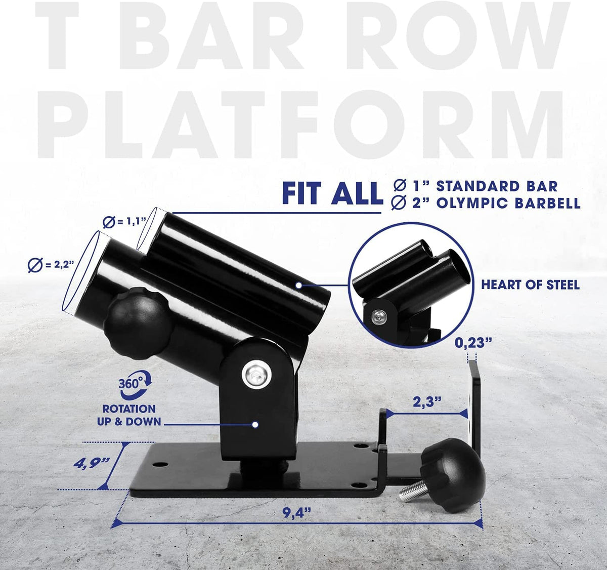 Yes4All JRXV Deluxe T-Bar Row Platform ? Full 360? Swivel & Easy to Install ? Fits 2.5 cm Standard and 5 cm Olympic Bars, H. Combo T bar Row + Double