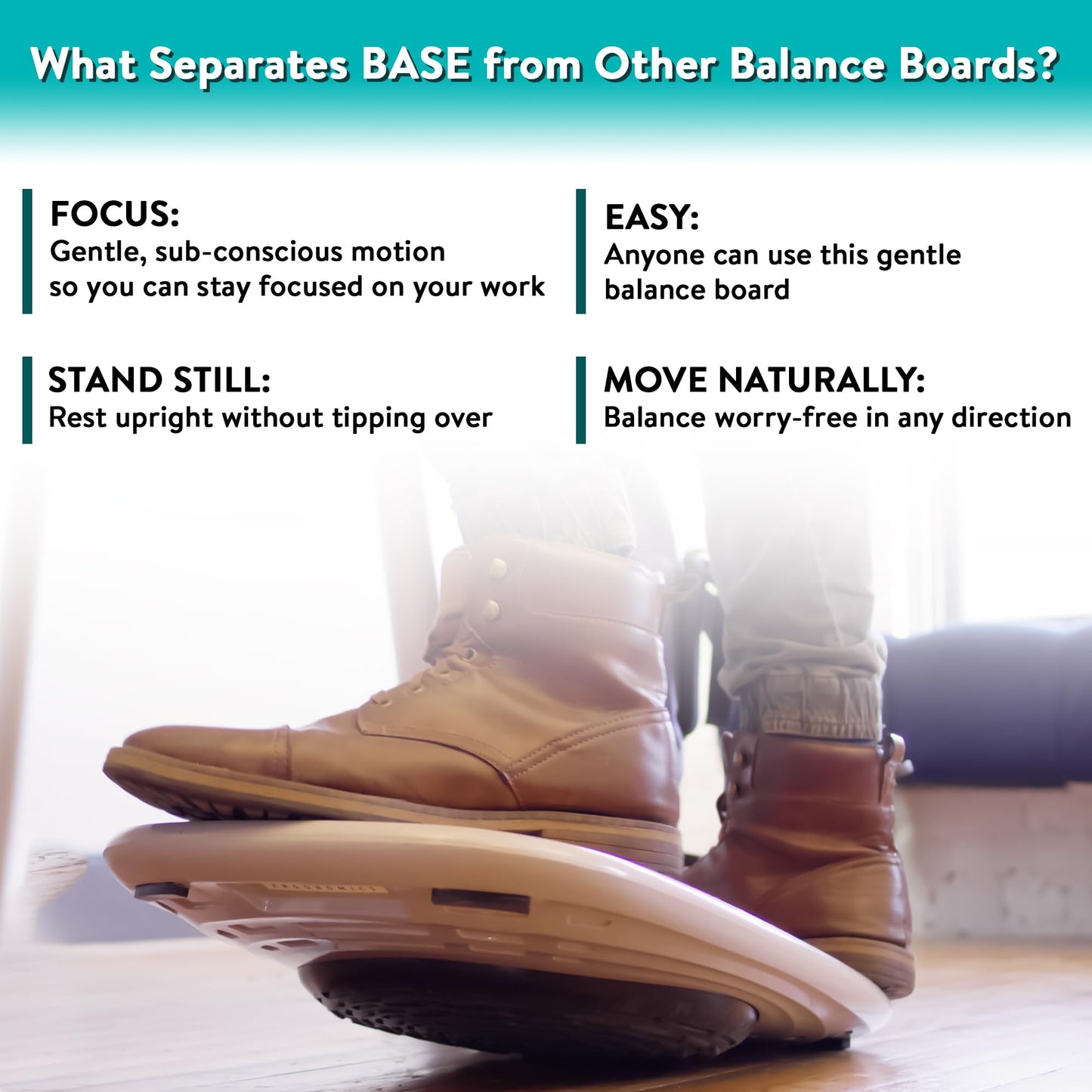 BASE Standing Desk Balance Board – Office Wobble Board with Anti-Fatigue Mat gentle balance board standing desk mat balancing board rocker board
