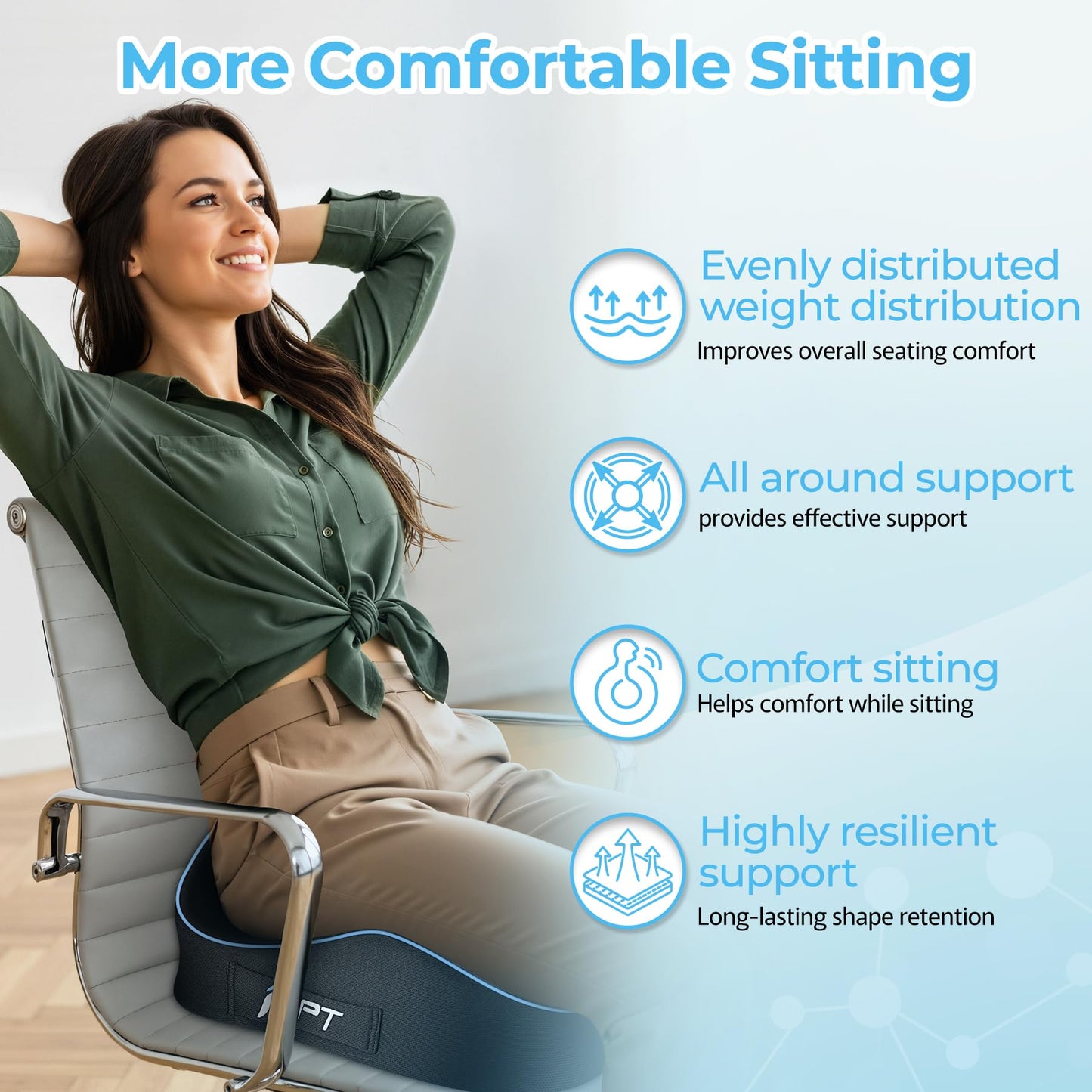 POOTACK Seat Cushions, Comfort Memory Foam Office Chair Cushion, Supportive Desk Chair Cushions Seat Pad for Office Chair/Car Seat/Gaming