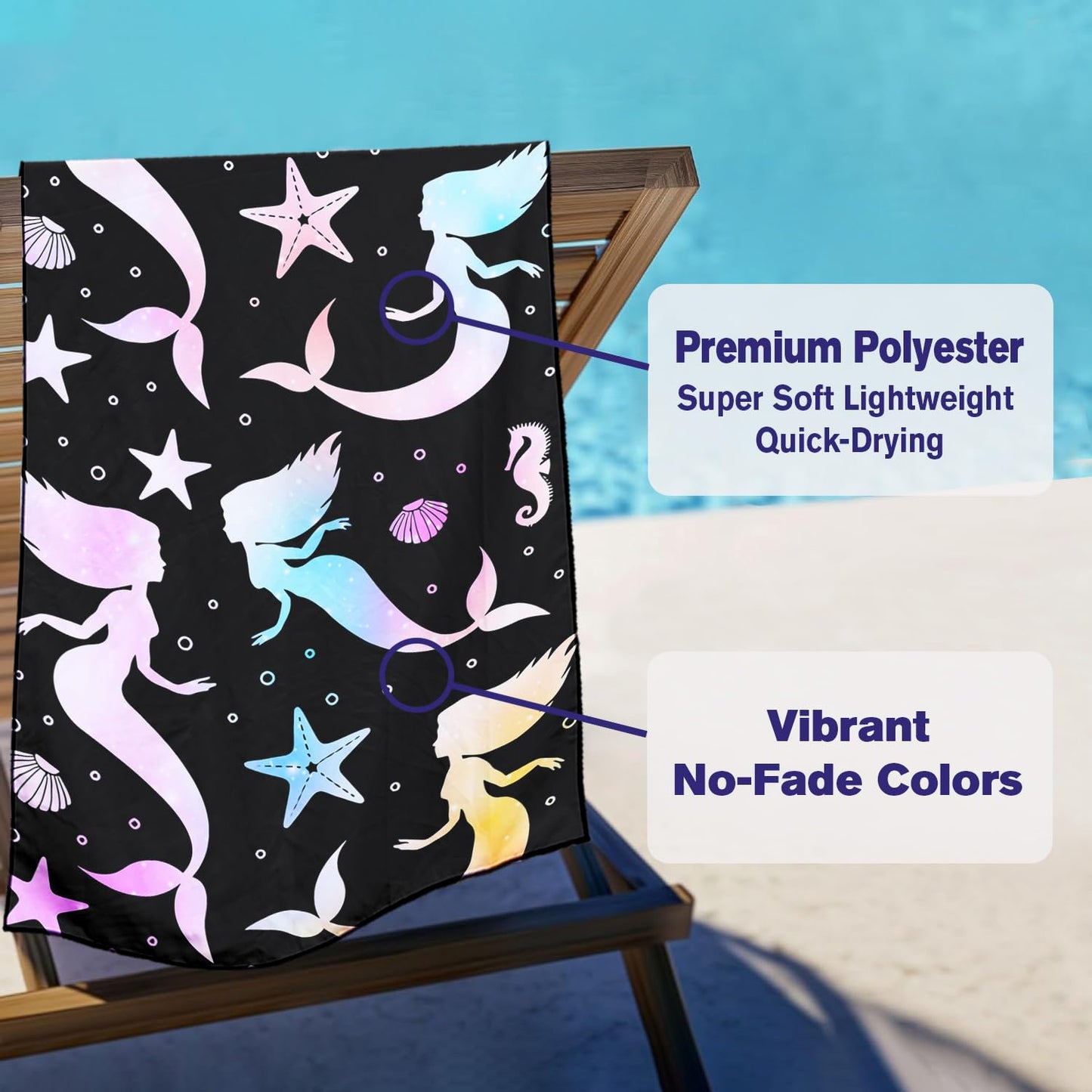 Violetpos Gradient Mermaid Silhouette Beach Towel, Extra Large 180x90 cm 250GSM Microfibre, Sand Free Quick Dry