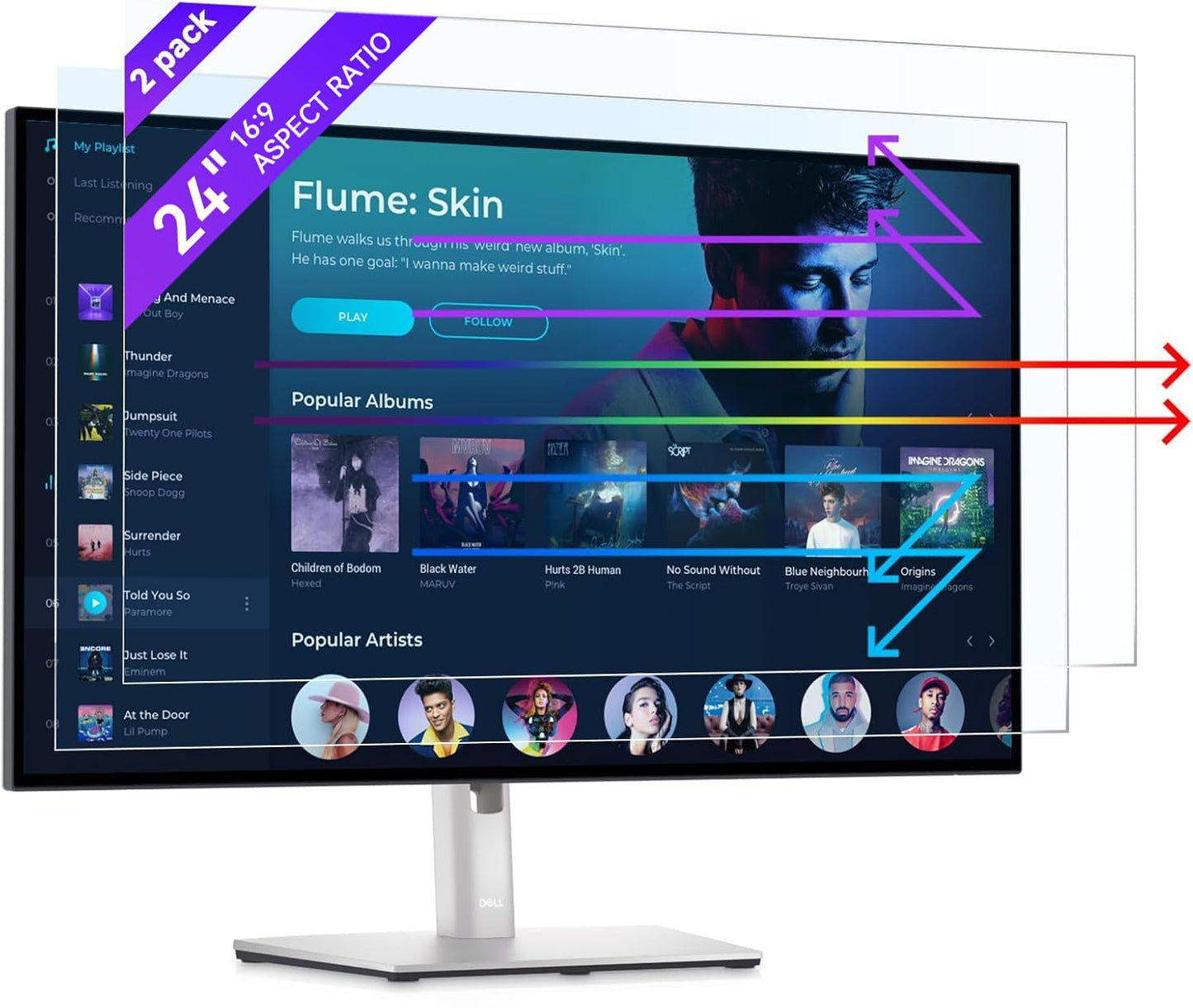 IPROKKO 2 Pack 24 Inch Anti Blue Light Screen Protector for Computer Monitor, Removable 16:9 Aspect Ratio, 24" Anti UV Anti Glare and Blue Light