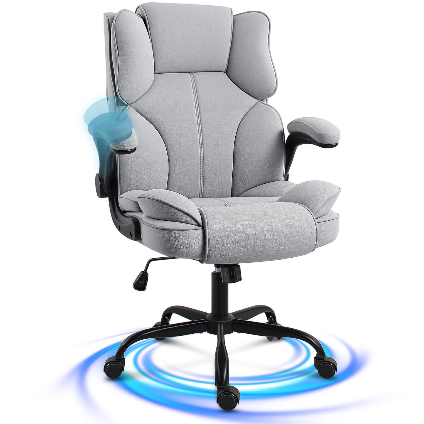 GGCIR Office Chair,Desk Chair with 90° Flip up Armrest,Computer Chairs for Adjustable Height, Comfortable for Office Home Gaming(Grey Fabric)