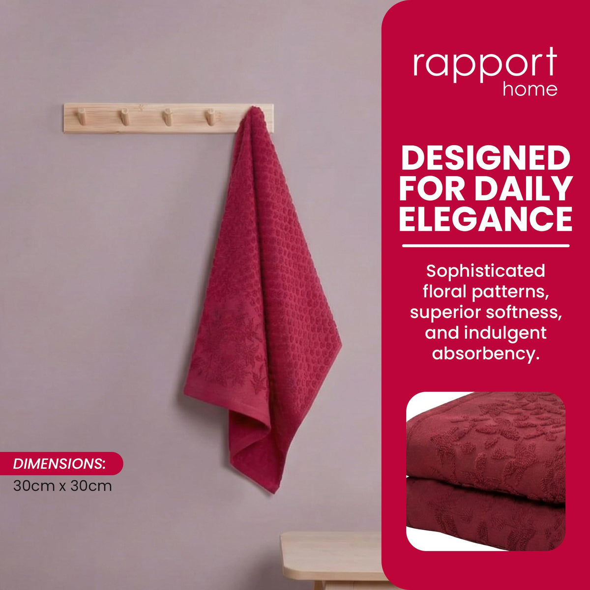 Rapport Home Versailles Jacquard Face Towels 2-Pack – Luxurious 100% Cotton 500gsm Soft Absorbent Face Cloths
