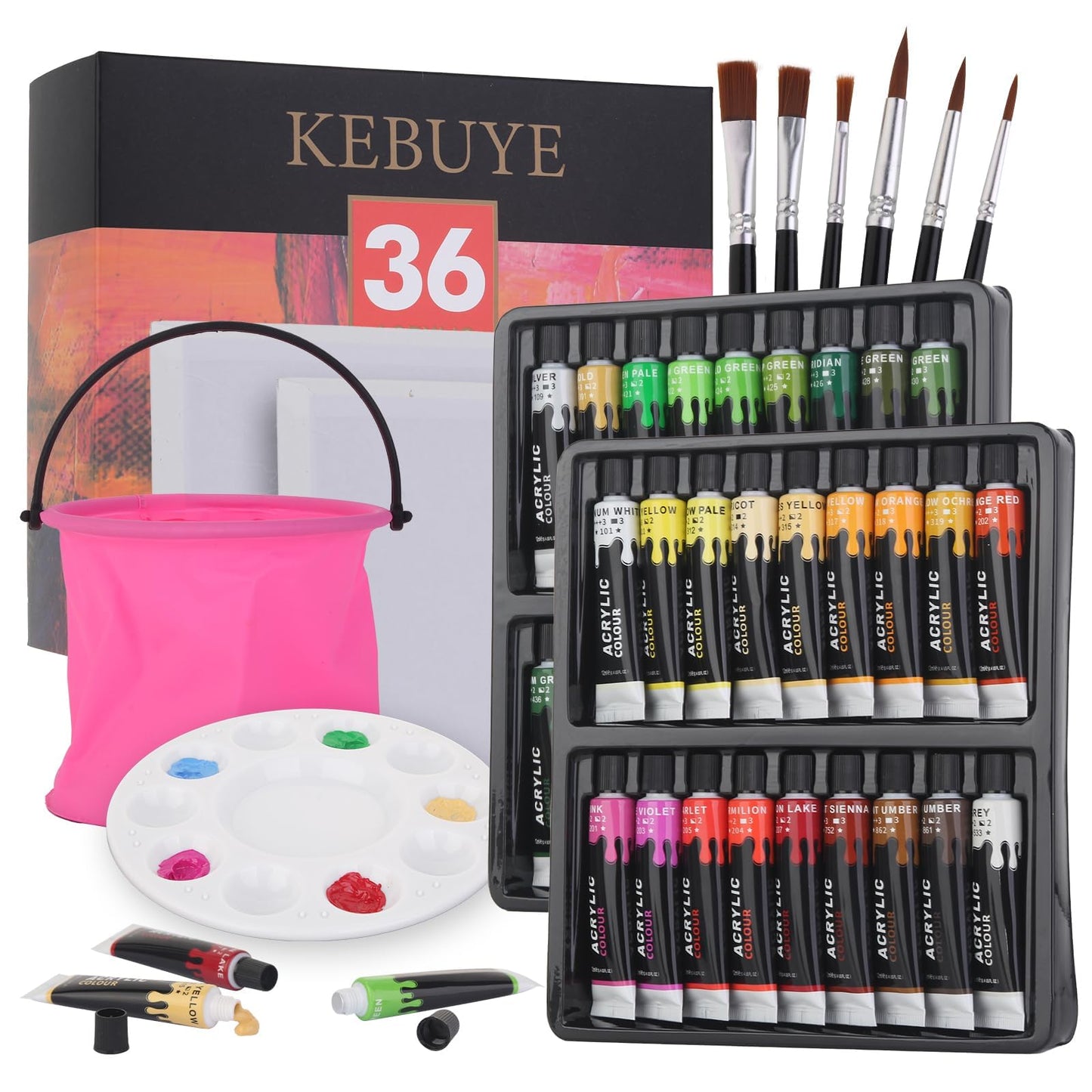 Acrylic Paint Set Art Paints - 36 Colours for Wood Canvas Model Clay Ceramic Glass Fabric - Non-Toxic Acrylics Painting Kit for Kids Adults Beginners