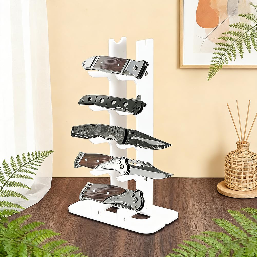 UNICRAFTALE 5-Tier Acrylic Knife Display Stand White Pocket Knife Holder Folding Knifes Display Case Fixed Blade Knifes Collection Displays Stand