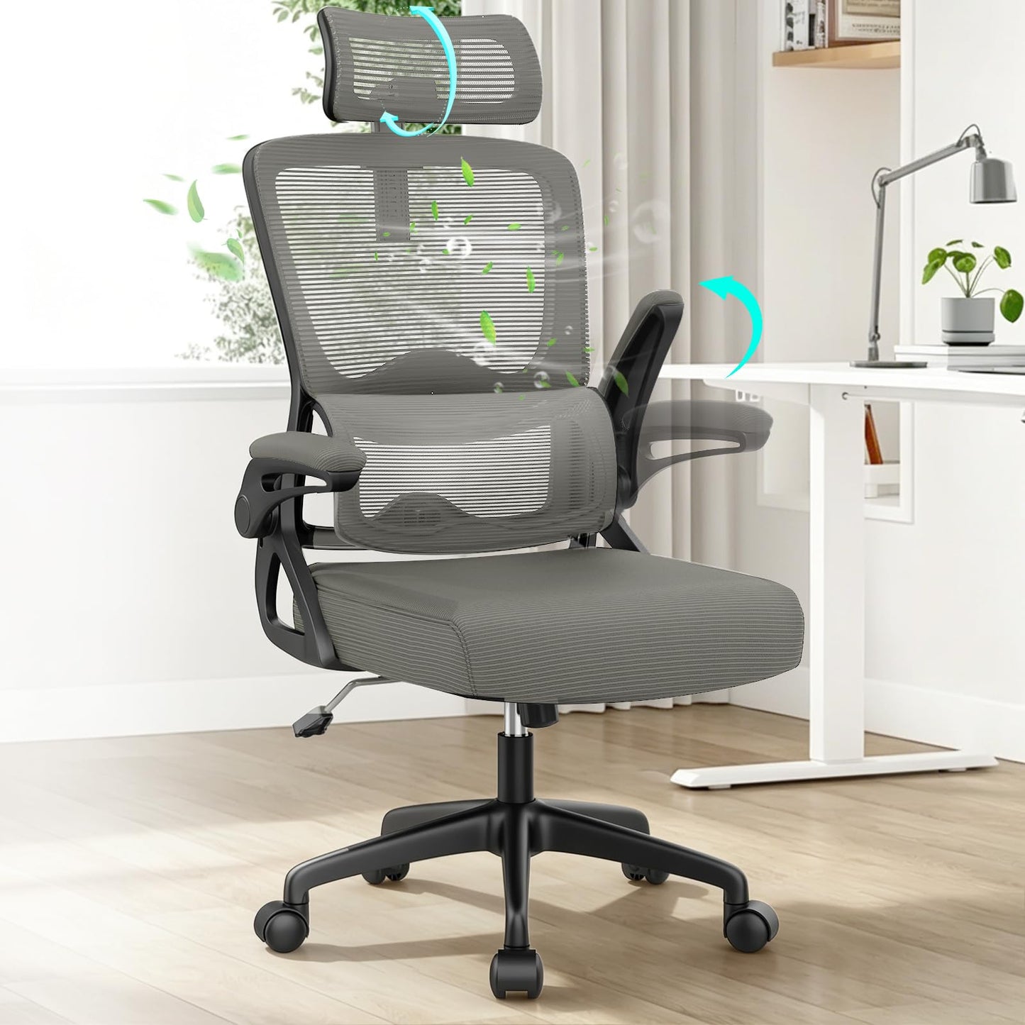YONISEE Office Chair, Ergonomic Desk Chair -Dual Backrest Design with 2D Lumbar Support & Adjustable Headrest. Swivel Computer Chair with Flip-up