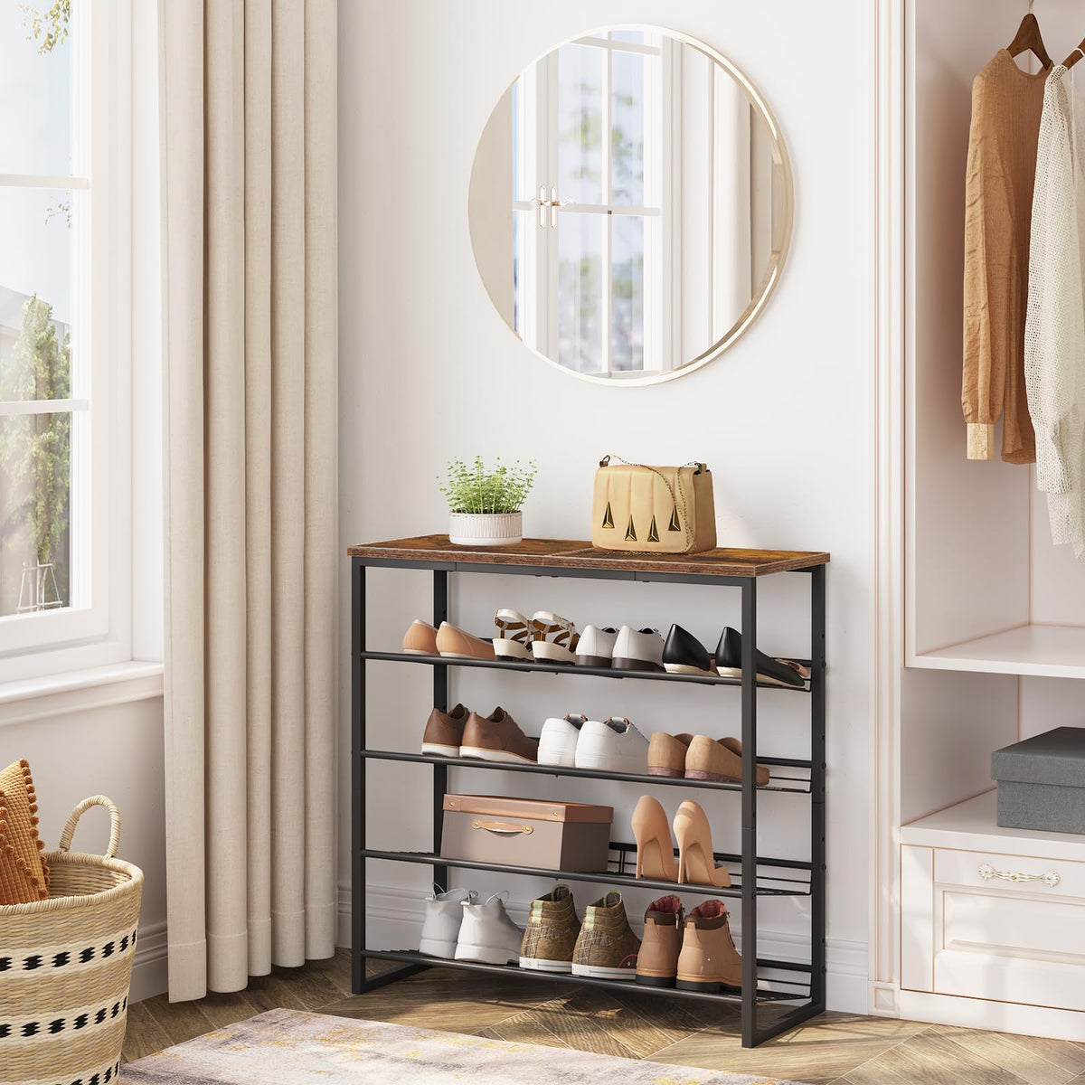 HOOBRO Shoe Rack, 5-Tier Shoe Organizer, Shoe Storage Shelves for 16-20 Pairs, Adjustable Metal Shelf, 75 x 29 x 75.2 cm, Industrial Shoe Stand for