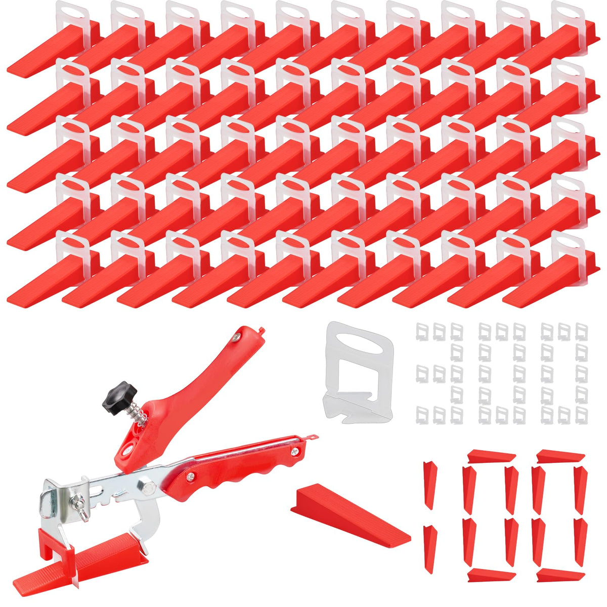 Flintronic 400PCS Tile Leveling System, 2mm 300pcs Tile Spacers Leveling Clips with 100pcs Resuable Wedges with A Tile Leveling Pliers, Tile