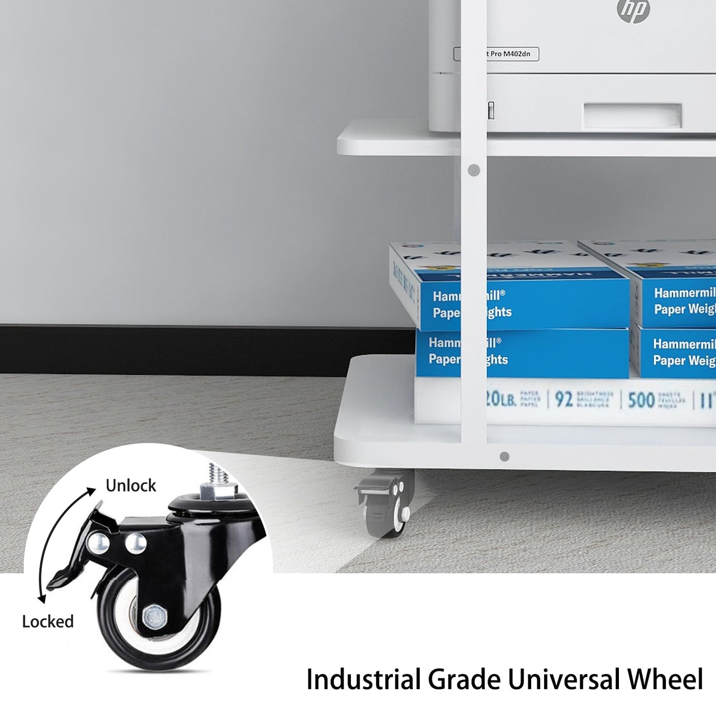 PUNCIA 3-Tier Laser Printer Stand with Storage Heavy Duty Rolling Cart