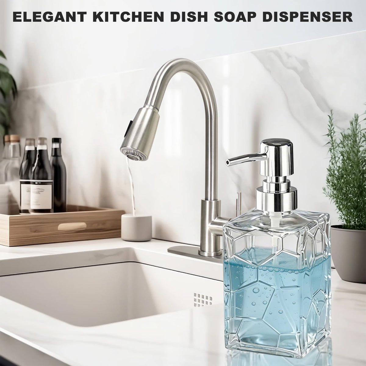GKSCXEXE 400ml Square Soap Dispenser Bathroom, Glass Hand Wash Dispenser