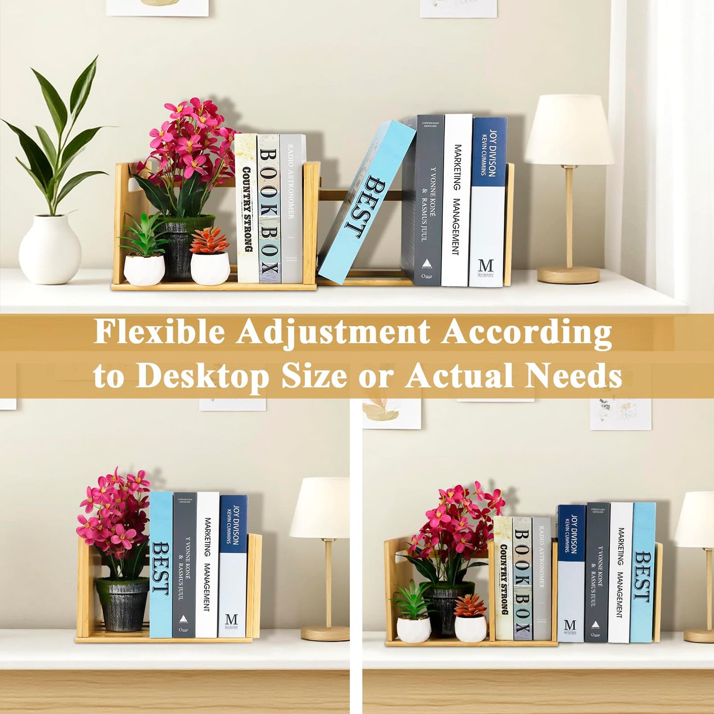 SHILIPAIJC Expandable Desktop Bookshelf, Small Countertop Bookcase