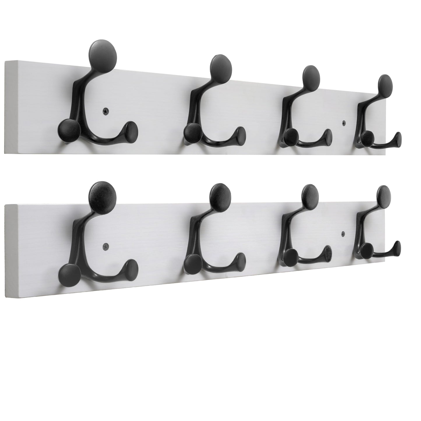 HONSKY Wall Mounted Coat Rack, 61cm White Pine Wood Base, 4 Black Sturdy Aluminium Alloy Triple Hooks(12 Hanging Points)