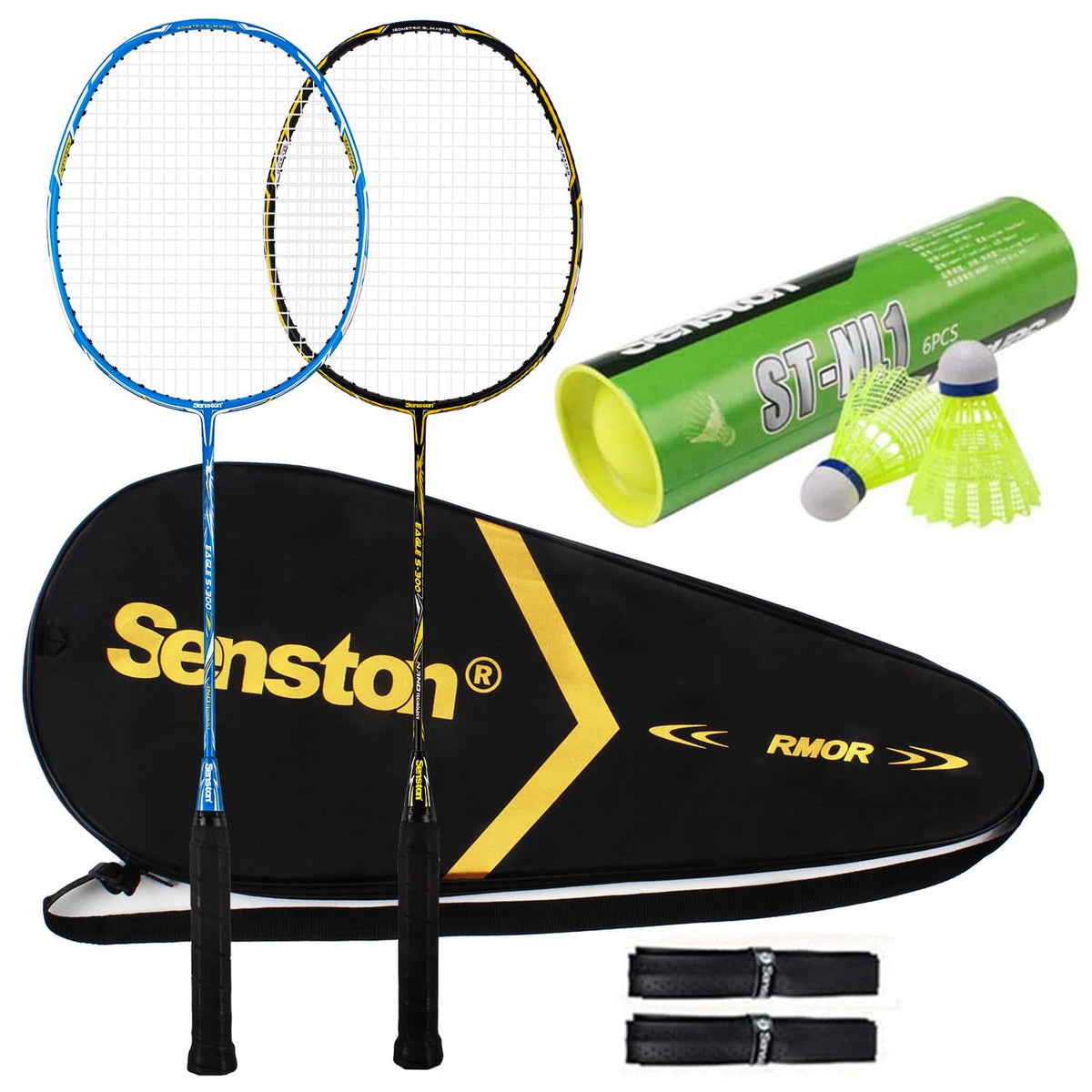 Senston 2 Pack Badminton Racket Set Graphite Full-Carbon Badminton Racquet With Premium Quality Protective Carry Case and 2 Overgrips