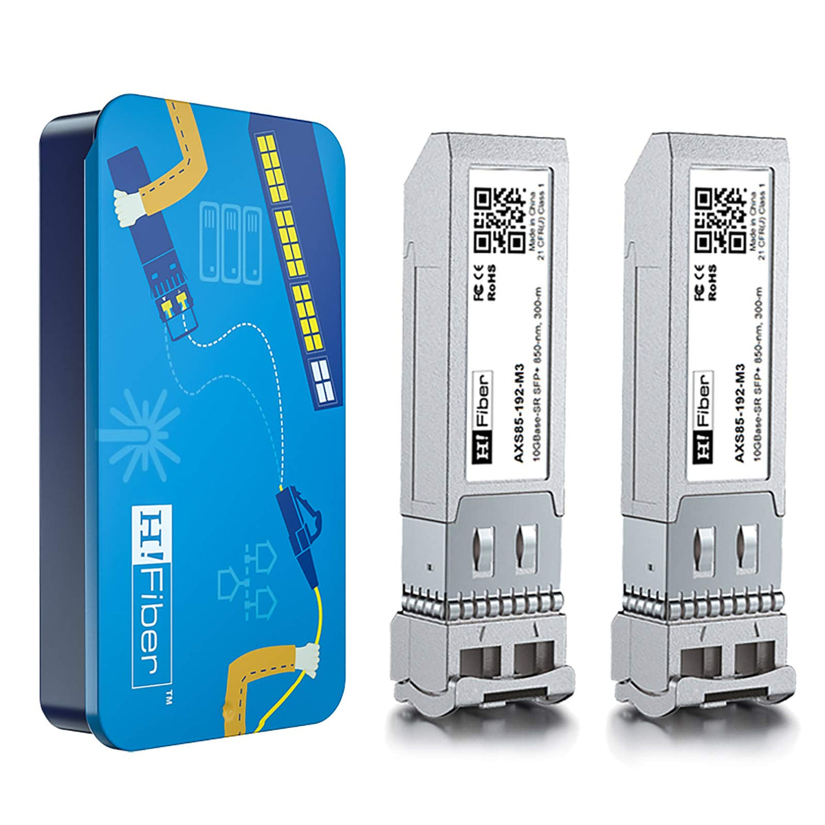 H!Fiber.com ?2Pack? 10Gb SFP+ Multimode Transceiver(300m, 850nm), 10Gbase SFP+ SR LC Module for Intel E10GSFPSR, Ubiquiti, Netgear