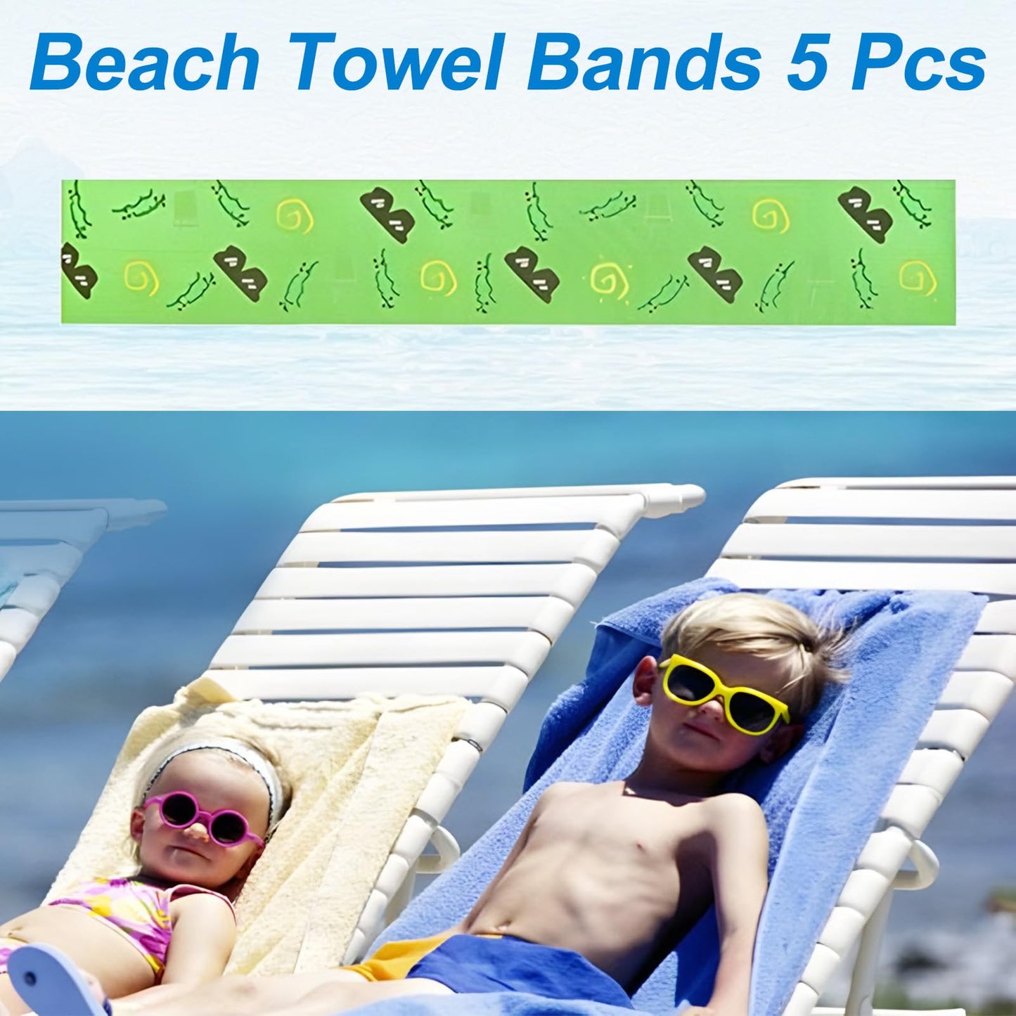 Beach Towel Bands for Sun Loungers, Elastic Windproof Sunbed Towel Straps, Non-Slip Chair Towel Holder for Pool, Beach, Cruise Chairs