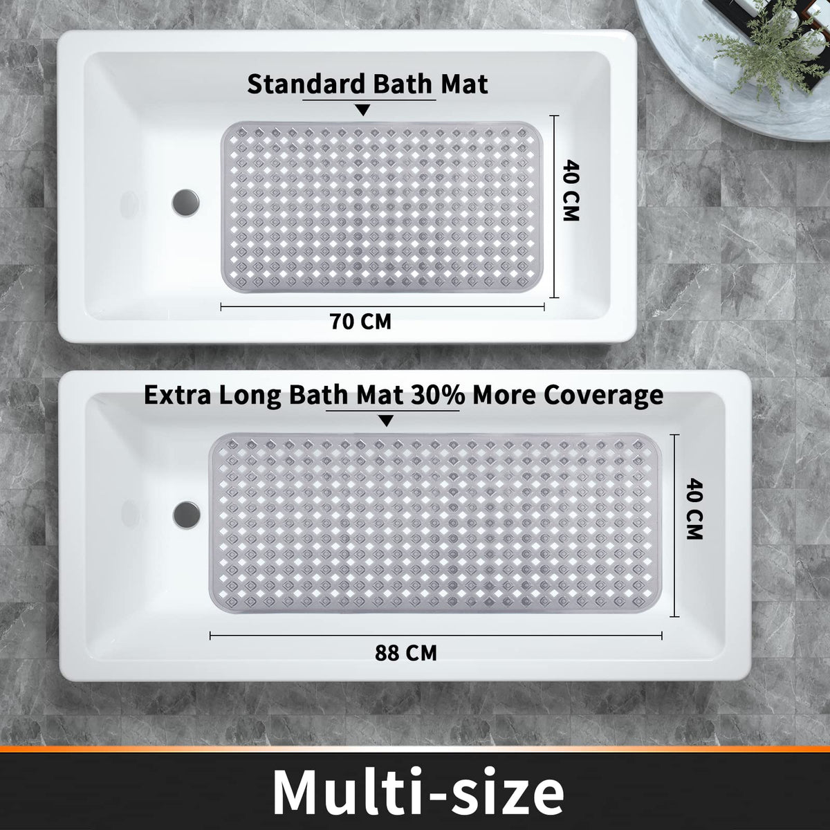 Yimobra Non Slip Bathtub Mat, Bath Mats for Tub, Shower Mat with Drain Holes Suction Cups, Machine Washable, BPA, Latex, Phthalate Free