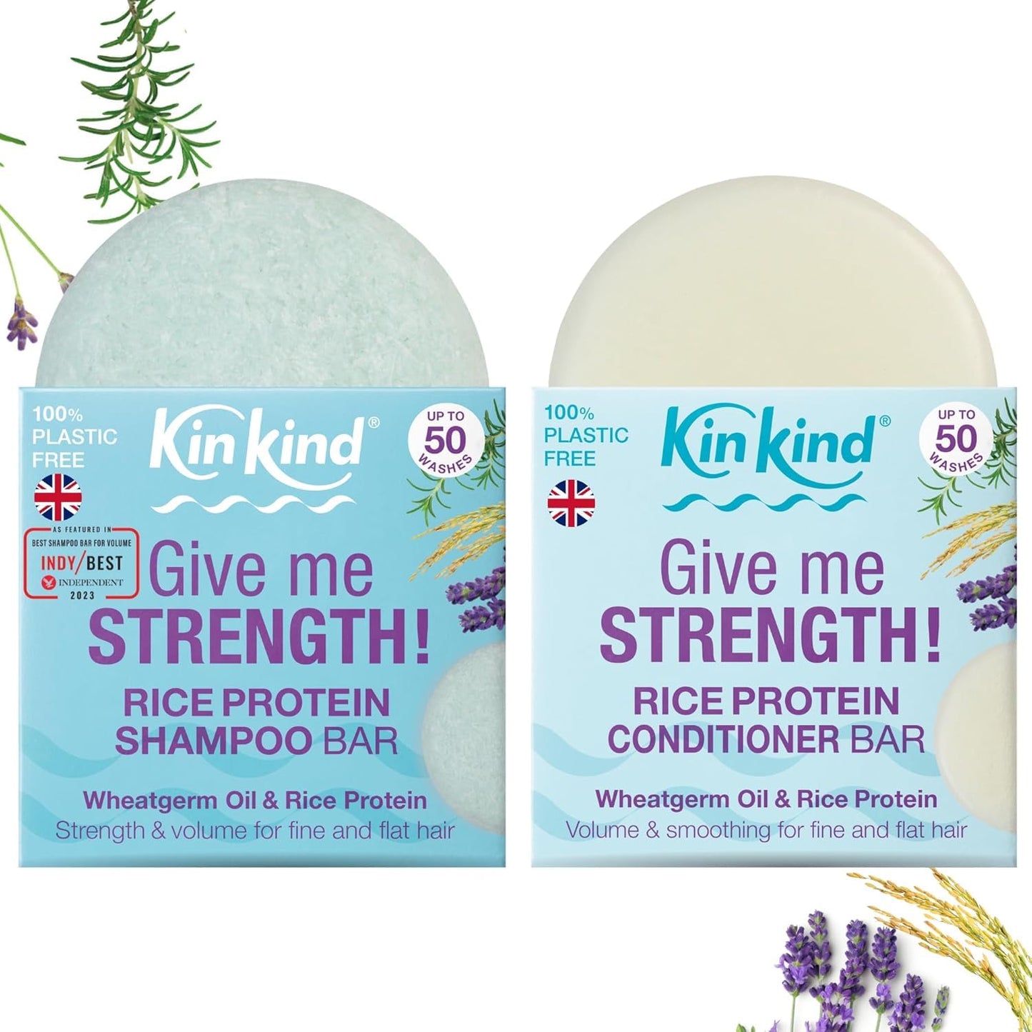 KinKind Rice Water Shampoo and Conditioner Bar Set for Hair Growth | Give me STRENGTH! Rice Solid Shampoo Bar and Conditioner Bars for hair UK Made |