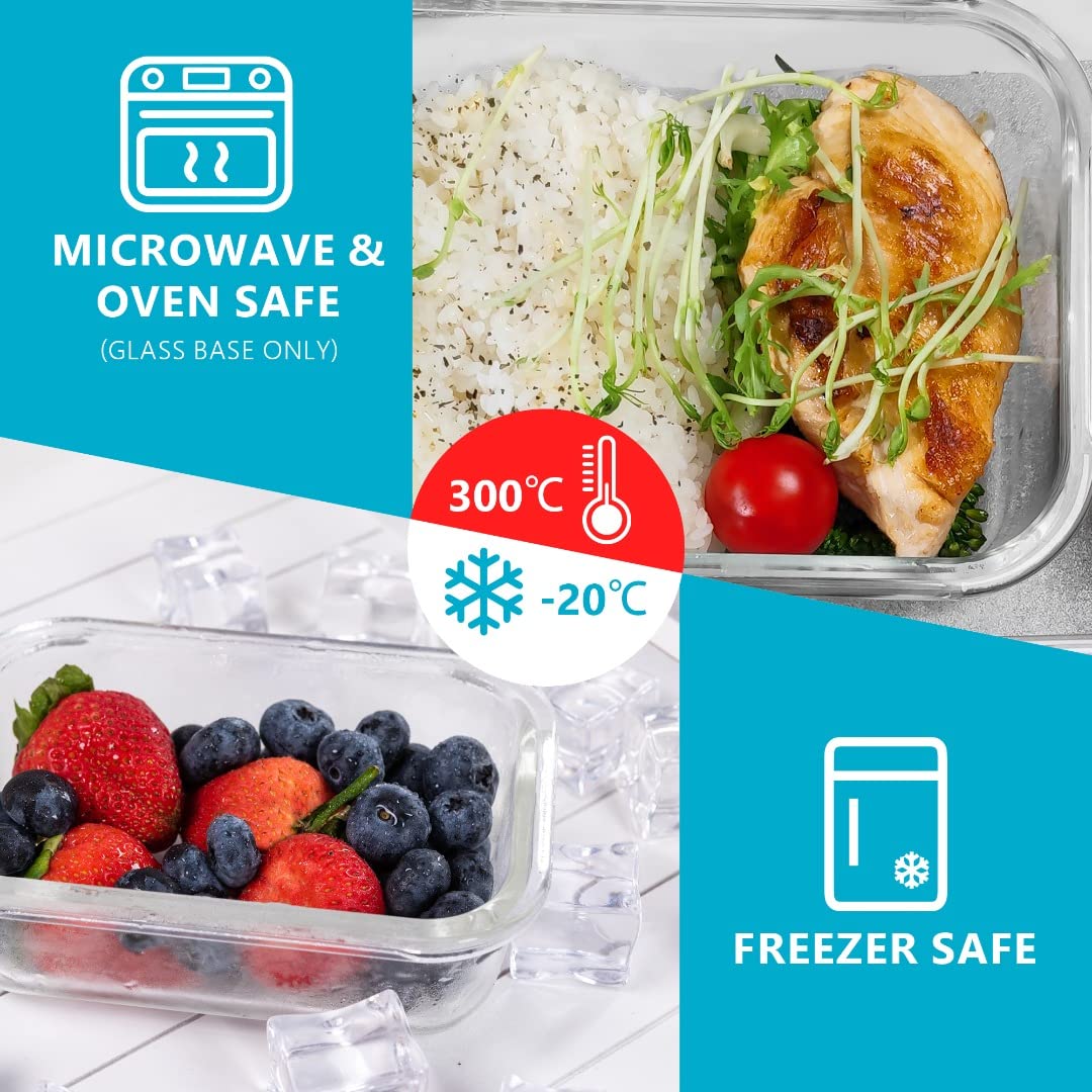 Igluu Meal Prep Glass Containers with Lids (5 pack) - Reusable Meal Prep Containers Microwave, Oven, Freezer & Dishwasher Safe - Leakproof Food