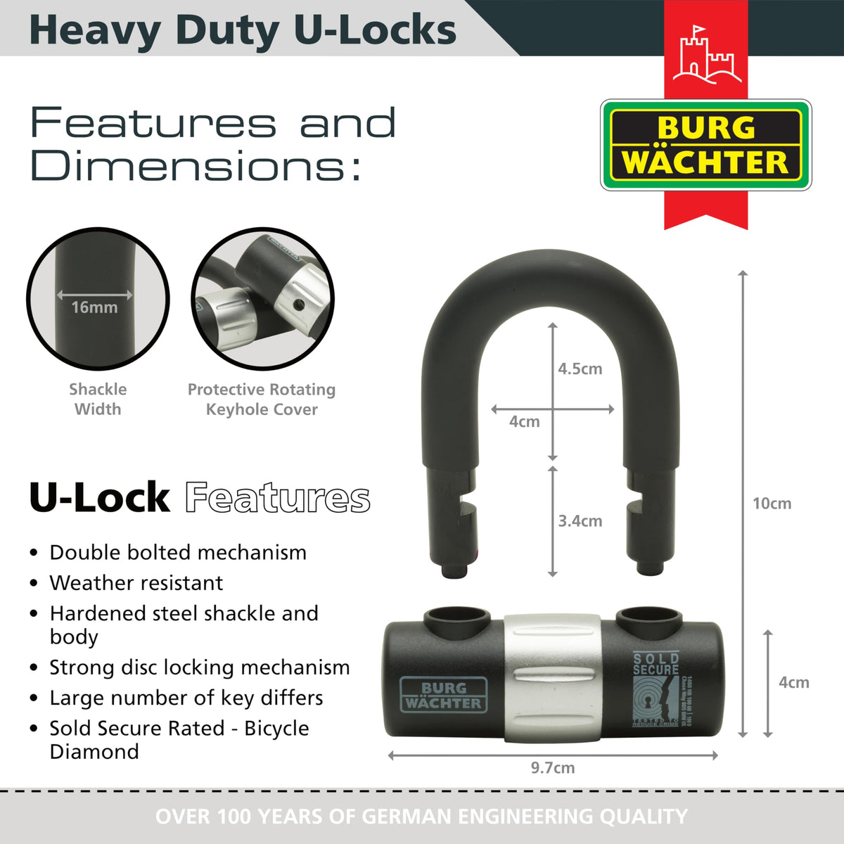 Burg-W?chter 100D Quadra Sold Secure Gold Pack, Black, Quad Keyed Alike U Locks