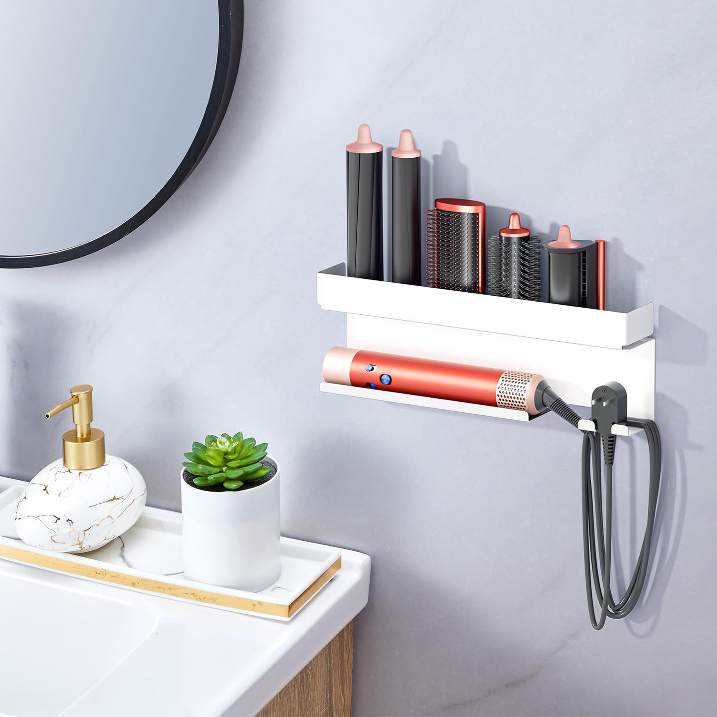 YYBO Hair Dryer Holder Wall Mount for Curling Irons Styler Attachments, Adhesive Hair Dryer And Straightener Holder, Hairdryer Holder Wall Mounted
