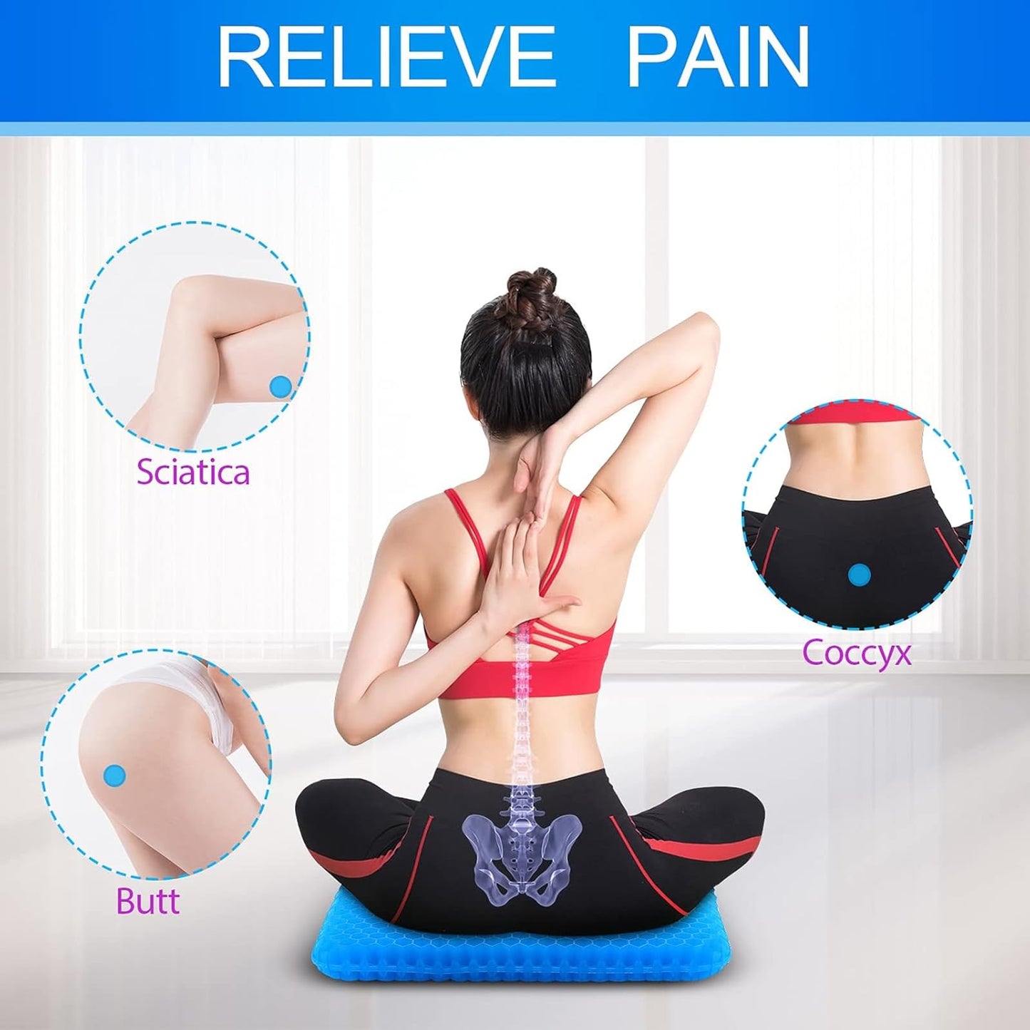 Gel Seat Cushion for Long Sitting, Honeycomb Design Double Thick Gel Cushion for Coccyx Sciatica & Lower Back Pain Pressure Relief