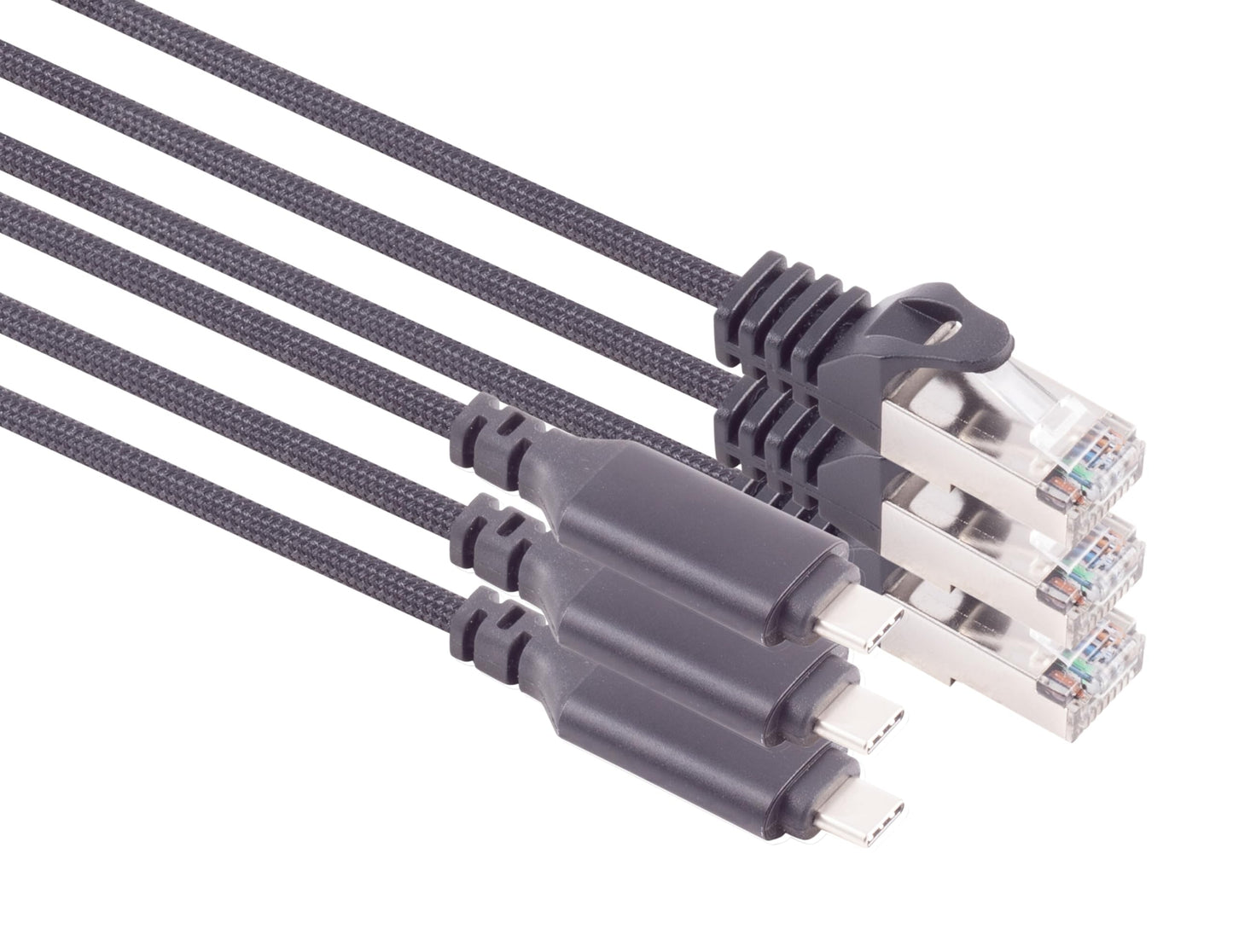 1aTTack.de 1m USB-C to LAN adapter cable, pack of 3 cables, 1 Gbit data transfer, USB C 3.1 to RJ45 Ethernet Cat6 cable, compatible with smartphone,