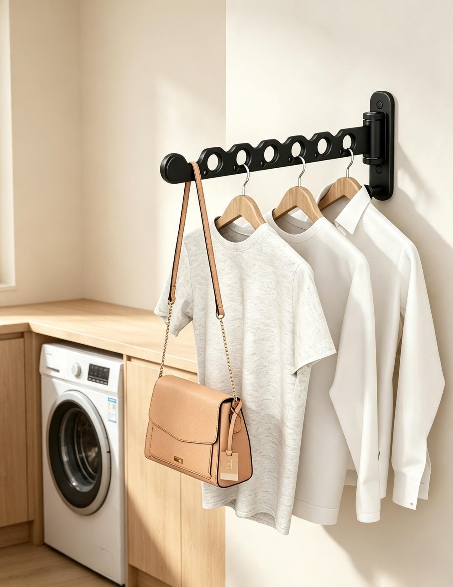 dancrul Wall Mounted Drying Rack Clothing Foldable for Laundry Room, Clothes Drying Rack Folding Indoor, Black 2 Packs