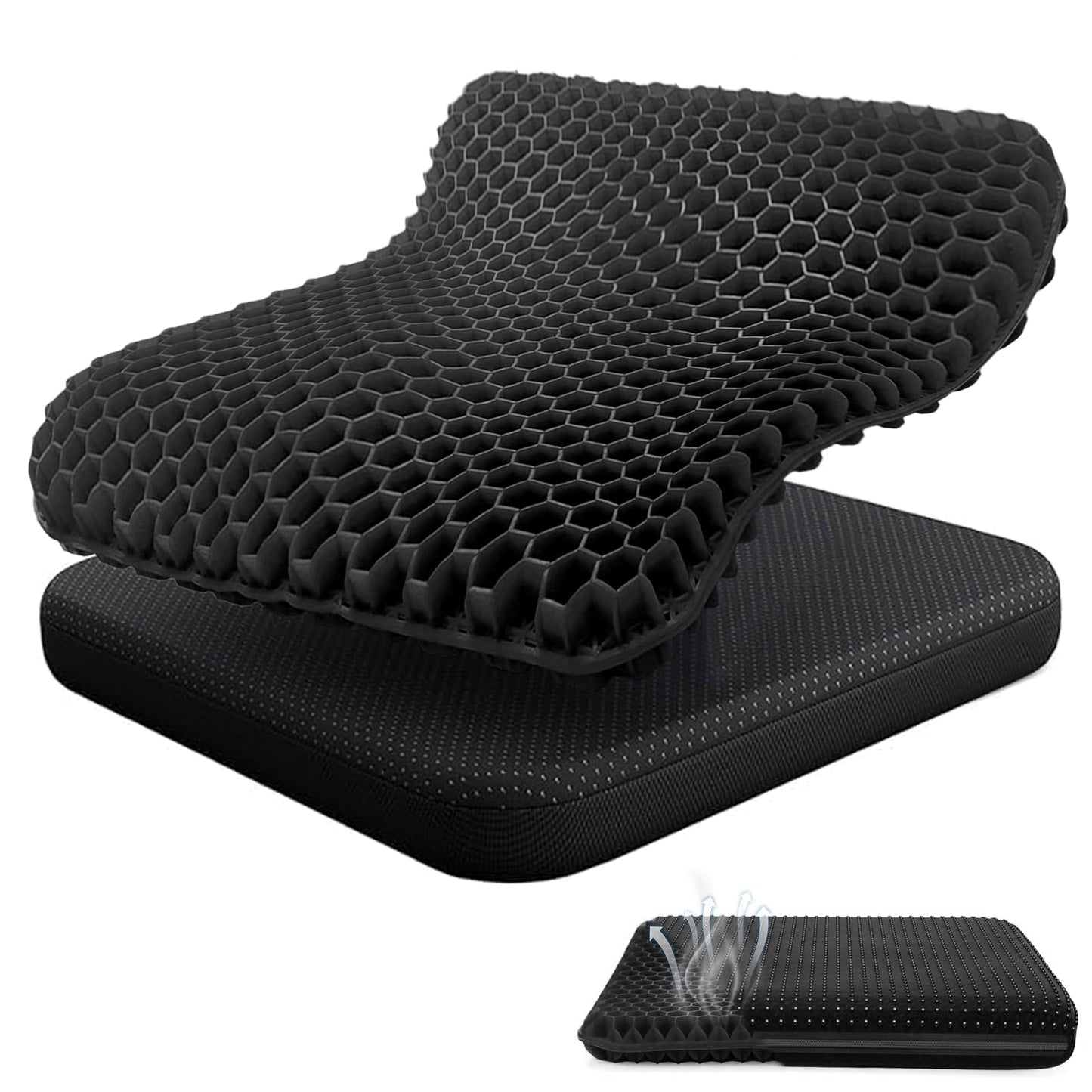 Audasi Gel Seat Cushion, Honeycomb Thick Gel Seat Pad for Bottoms Soft Sitter Cushion Relieving Back Coccyx Pressure Seat Cushions for Car Office