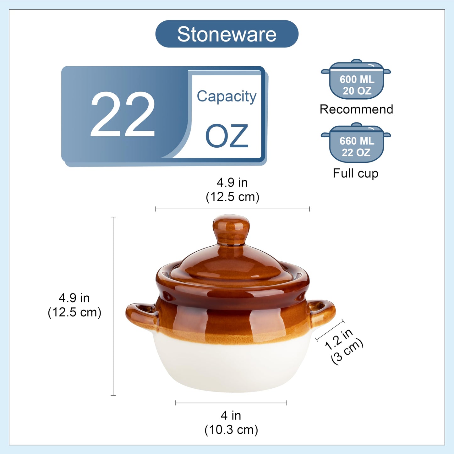 LOVECASA French Onion Soup Bowls with Handles and Lids, 22 Oz Ceramic Soup Serving Bowl Crocks - Oven Safe Bowls for Chili, Beef Stew, Cereal, Pot