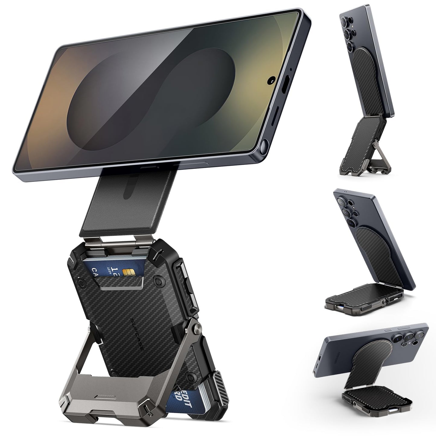 SUPCASE for MagSafe Wallet, Magnetic Wallet for Men, [5-Card Holder] [Adjustable Stand] [RFID Blocking] Phone Card Holder Tripod for Samsung Galaxy