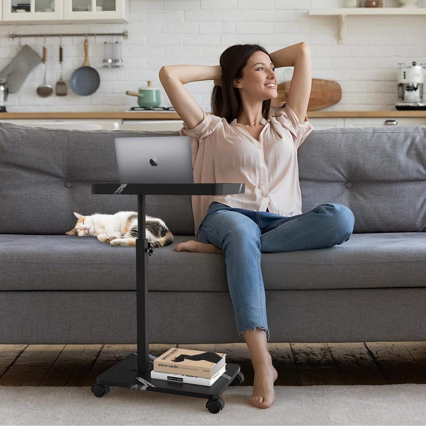 Kiss Me C Shaped Side Table Height Adjustable 360° Swivel End Table