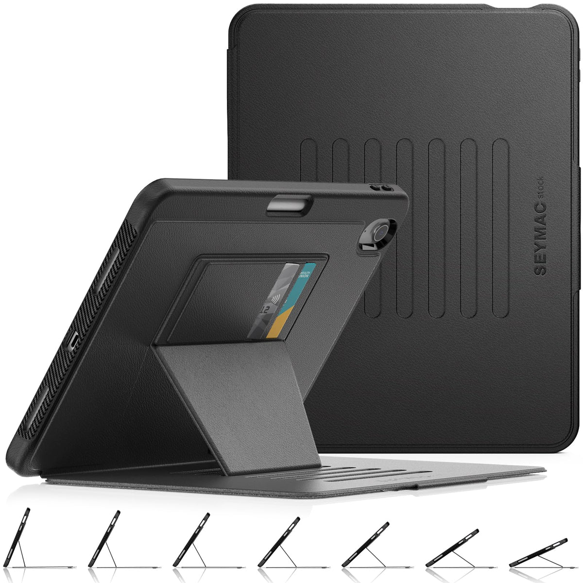 SEYMAC stock for iPad Air 11 inch Case 2024/2025 (M2/M3), Shockproof Cover with Pencil Holder, [Multi-angle] Magnetic Stand & Card Slot, Auto