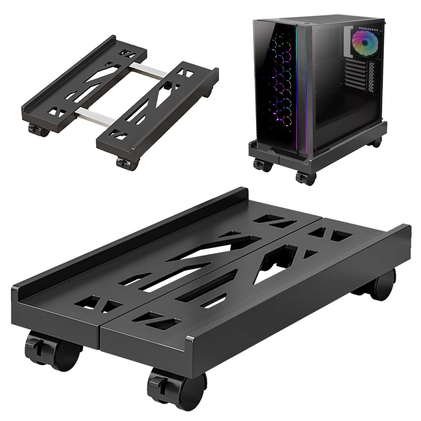 BOTEWO PC Stand with Wheels: Computer PC Tower Stand Adjustable CPU Holder Trolley Under Desk Universal for Home Office Desk PC