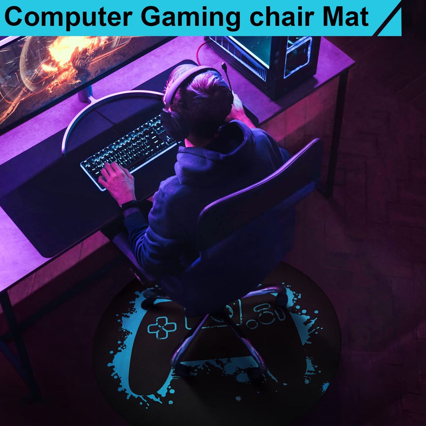 Gaming Chair Mat 47 Inch Round Chair Mat for Hardwood Floor Gaming Rugs Office Chair Rug Chair Mat Carpet Antislip Floor Protector for Gaming Room