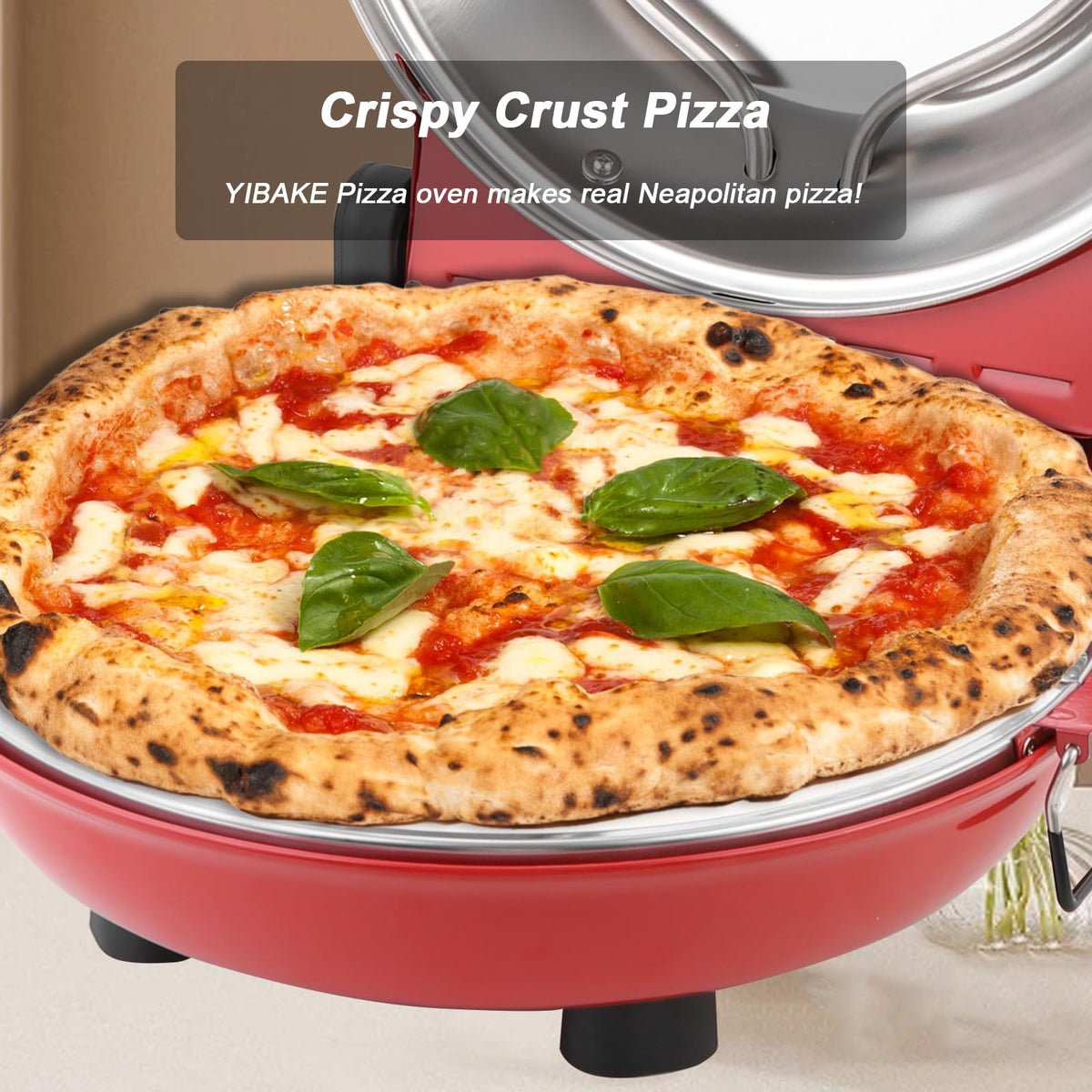 YIBAKE Pizza Maker Electric, 4-Min-Pizza in 1200W Pizza Oven, 31cm Refractory Stone Plate, Max 420 Pizza Maker with 5 Cooking Levels, inkl. Pizza