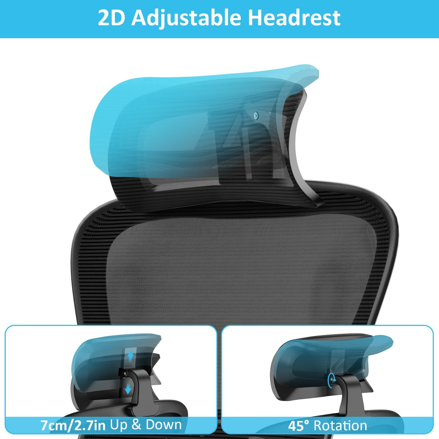 Feonase Ergonomic Office Chair with Adjustable Headrest and Lumbar Support, Mesh Back, Flip-up Armrests and Rocking Function