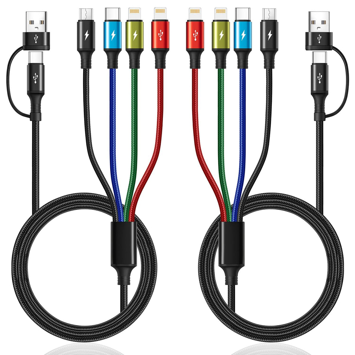 Minlu 4 in 2 Multi Charging Cable, USB Multi Charger Cable [2Pack 1.2m] Nylon Braided USB Charging Cable, USB A/C to Lightning/Type C/Micro for iPhone