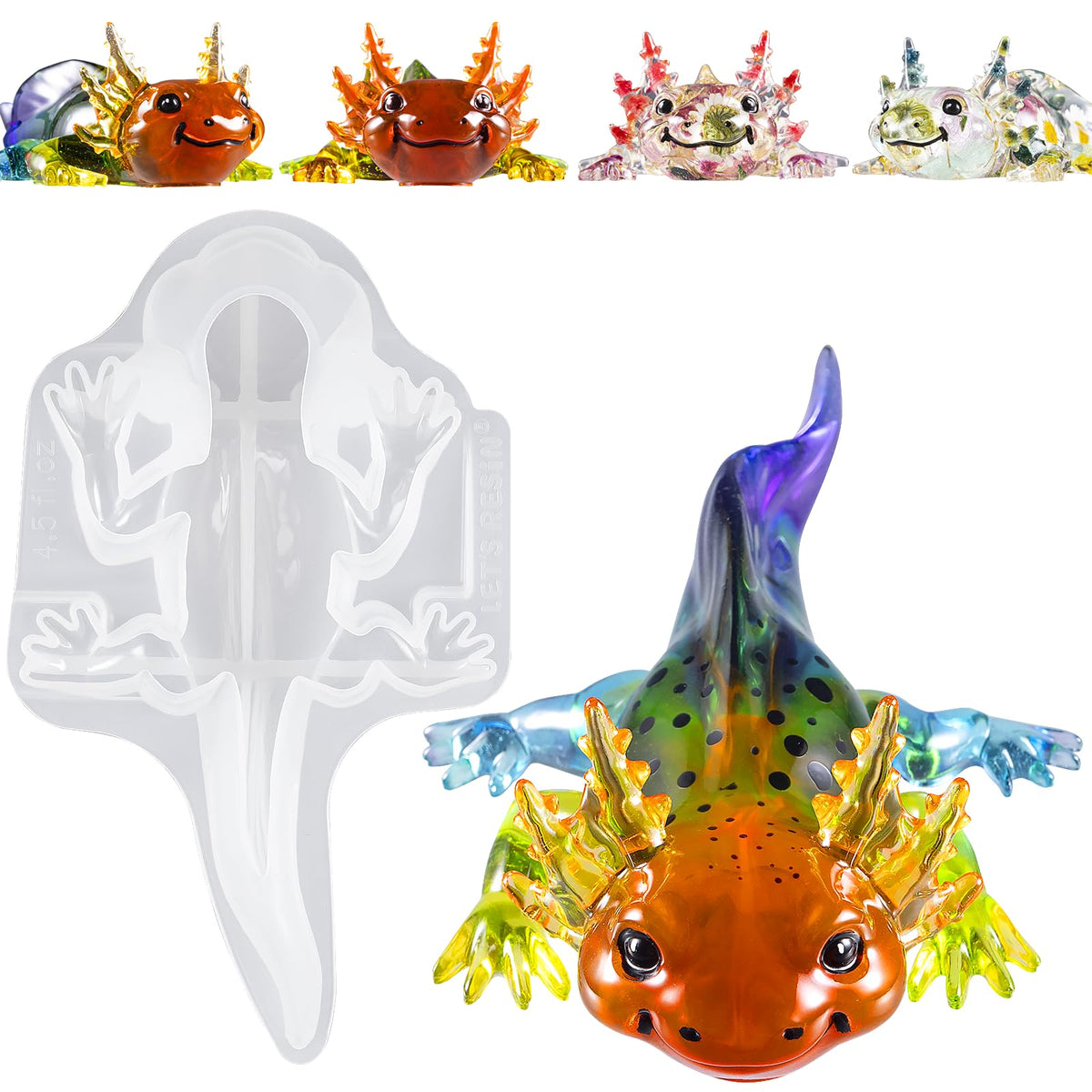 LET'S RESIN Large Axolotl Resin Moulds Silicone, 3D Detailed Animal Silicone Moulds, Thickened Deep Epoxy Resin Moulds for Art Crafts, Gift, and Home