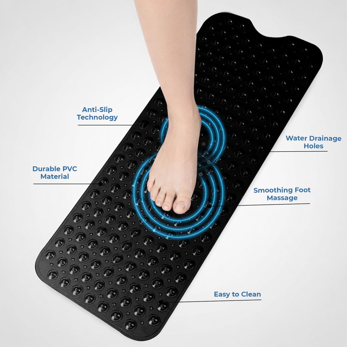 MOONLIGHT20015 Shower Bath Mat Non Slip Anti Mould & Mildew with Strong Suction Cups Grip and Drain Holes Soft Rubber Shower Mats