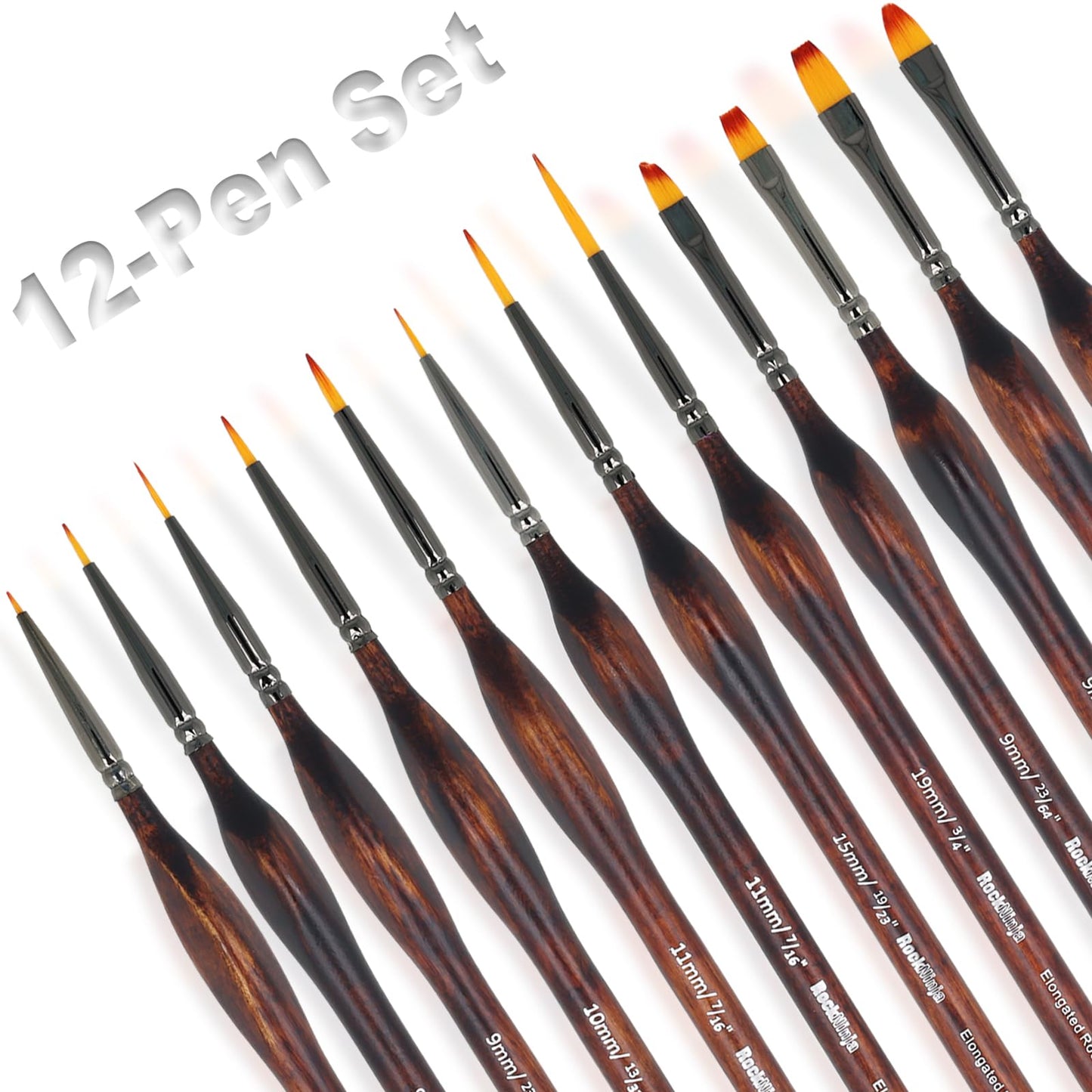 Detail Paint Brush Set, Rock Ninja 12pcs Thin Brushes for Fine Detailing & Art Painting - Acrylic,Watercolor, Oil Miniatures, Scale Models, Airplane