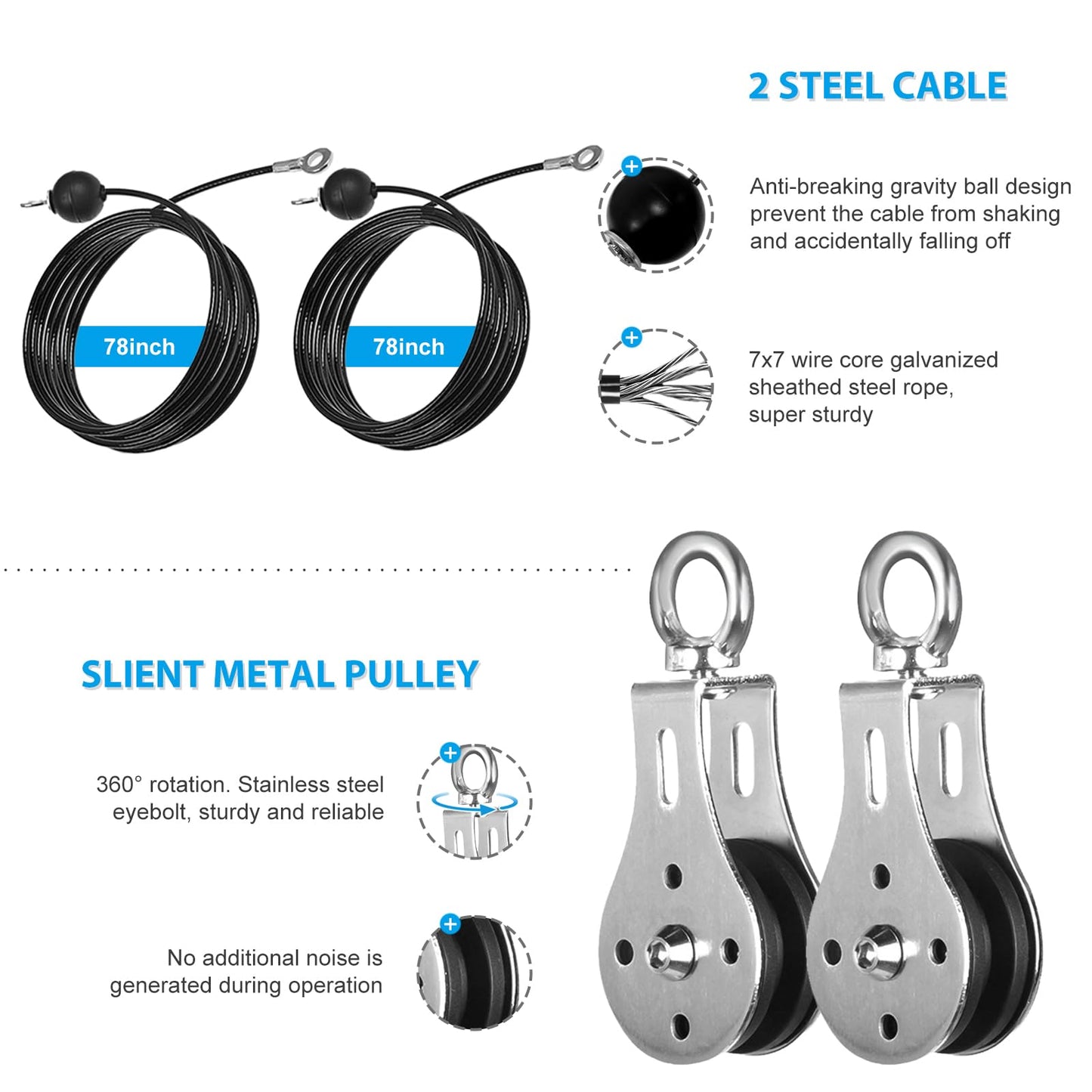 Cable Pulley System Home Gym, Weight Cable Pulley System Fitness Dual Cable Pulley Attachment Home Gym Equipment for LAT Pull Down, Arm Workout