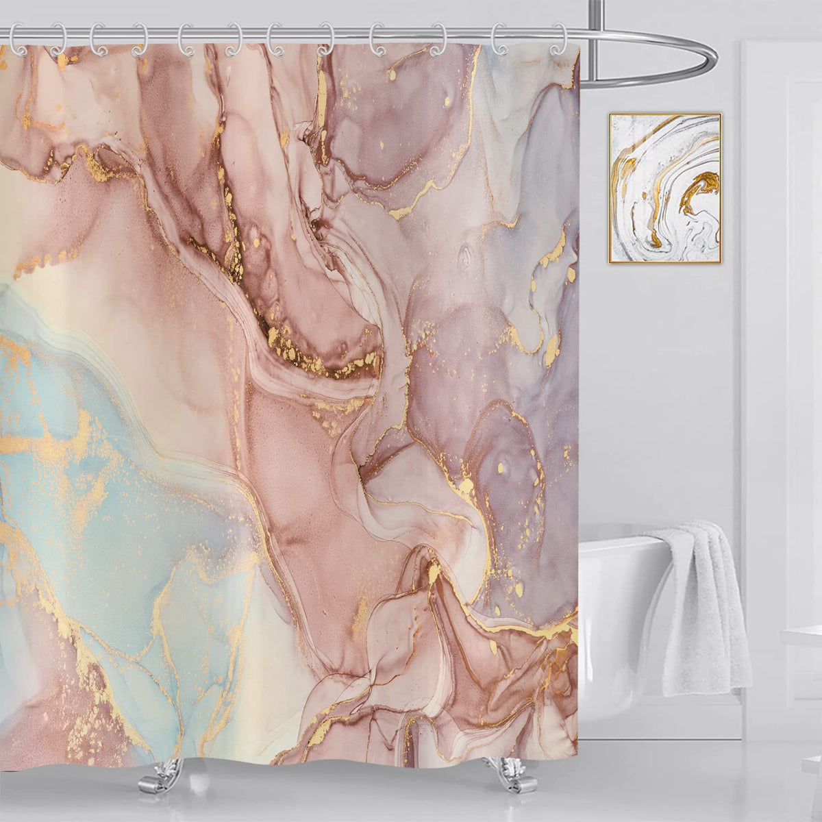 ASDCXZ Shower Curtain Marble 180x180 cm, Modern Abstract Gold Orange Purple Marble Optic Texture Washable Fabric Shower Curtains Polyester Textile