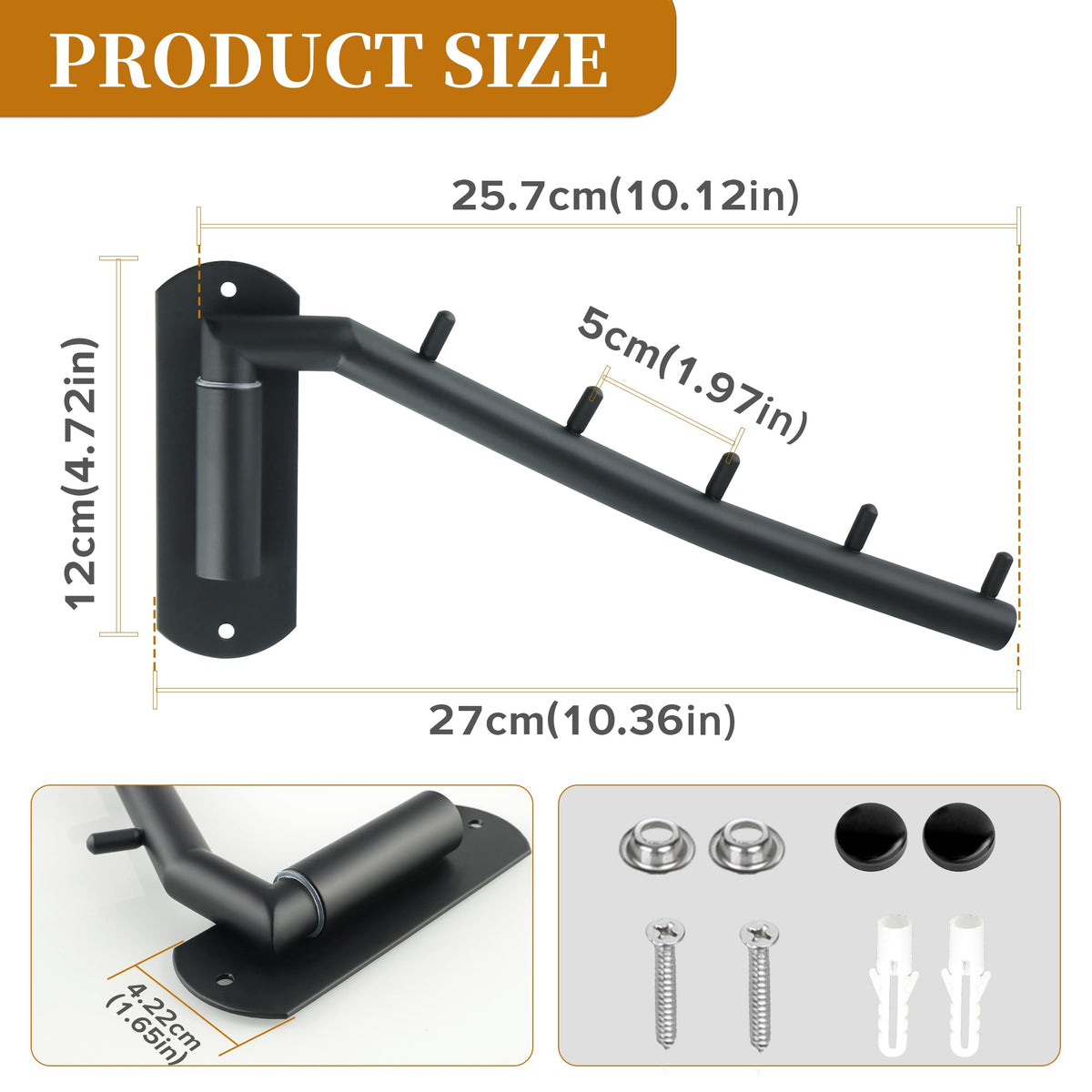 Mooche Wall Mounted Coat Rack Black, Swivel Clothes Rail, 27CM
