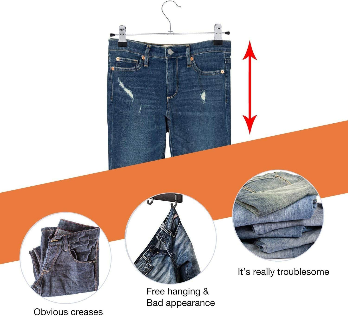 Trouser Hanger, 20Pack Pant Hangers Space Saving Skirt Hangers with Clips Adjustable Non-Slip Coat Hanger Heavy Duty Chrome Clothes Hook