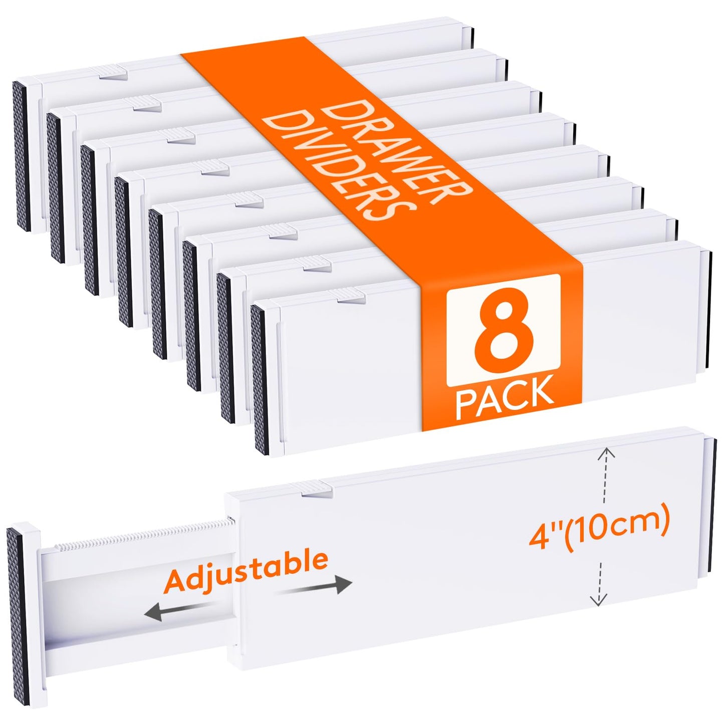Lifewit 8 Pack Drawer Dividers Plastic 4" High, 13.5-22" Adjustable Drawer Organisers for Clothes, Expandable Dresser Separators in