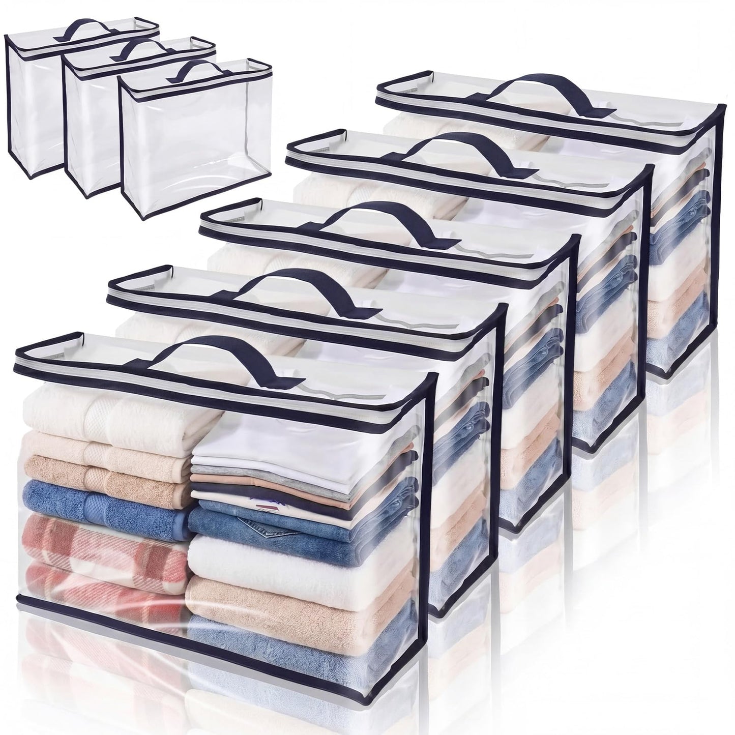 Dexpally 8pcs Clothes Storage Bags with Zips Clear Storage Bags Bedding Storage Clear Underbed Storage Bags for Closet Linen Sweater Bed Sheet